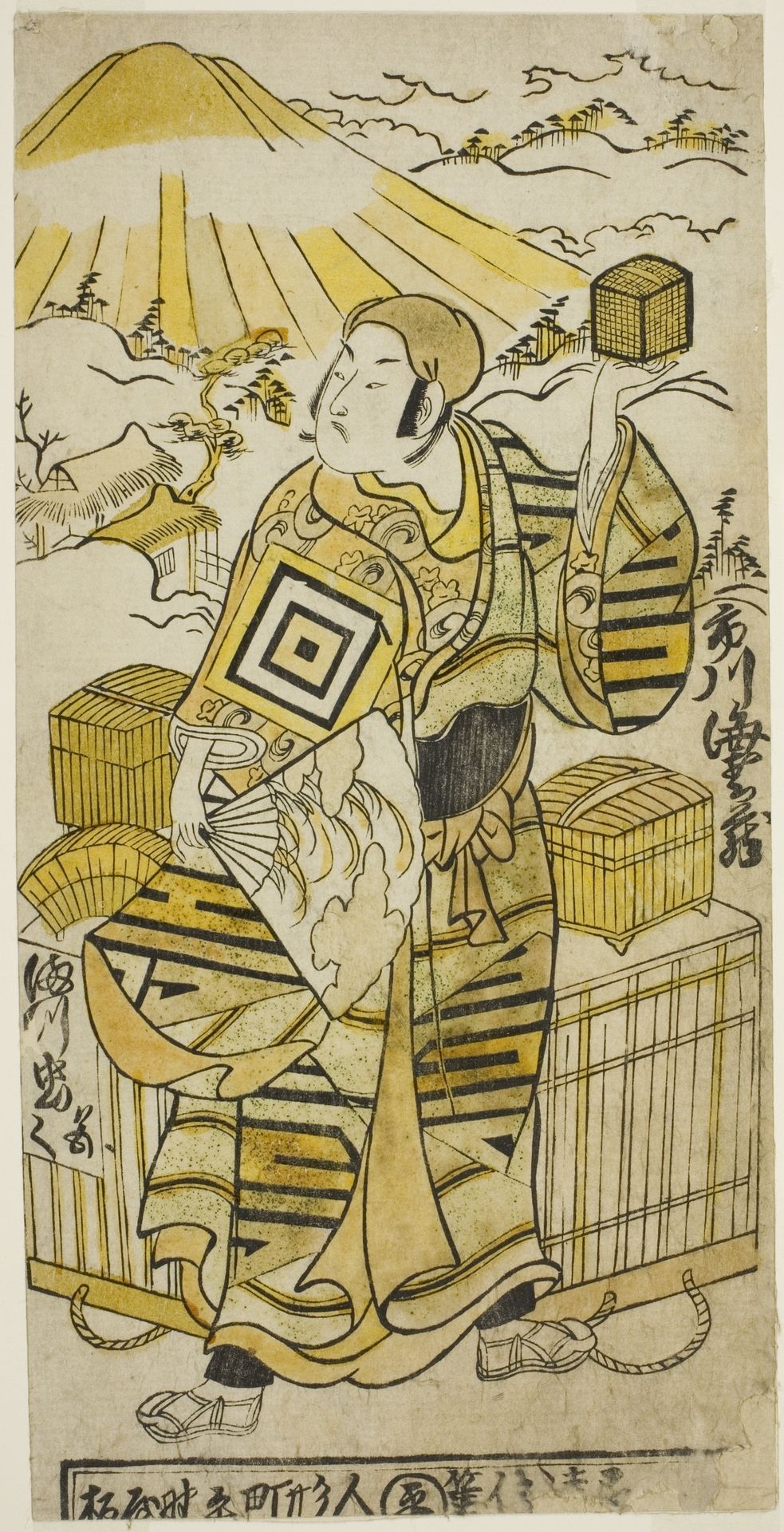 The Actor Ichikawa Ebizo II as Goto Saemon in the play "Tokaido Yukumi Guruma," performed at the Ichimura Theater in the eighth month, 1736 by Torii Kiyomasu II