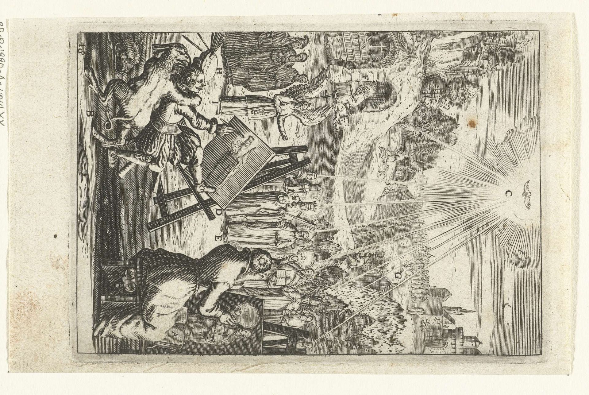 Embleem met mannen die portretten schilderen van heiligen om zo hun voorbeeld te volgen by Anonymous