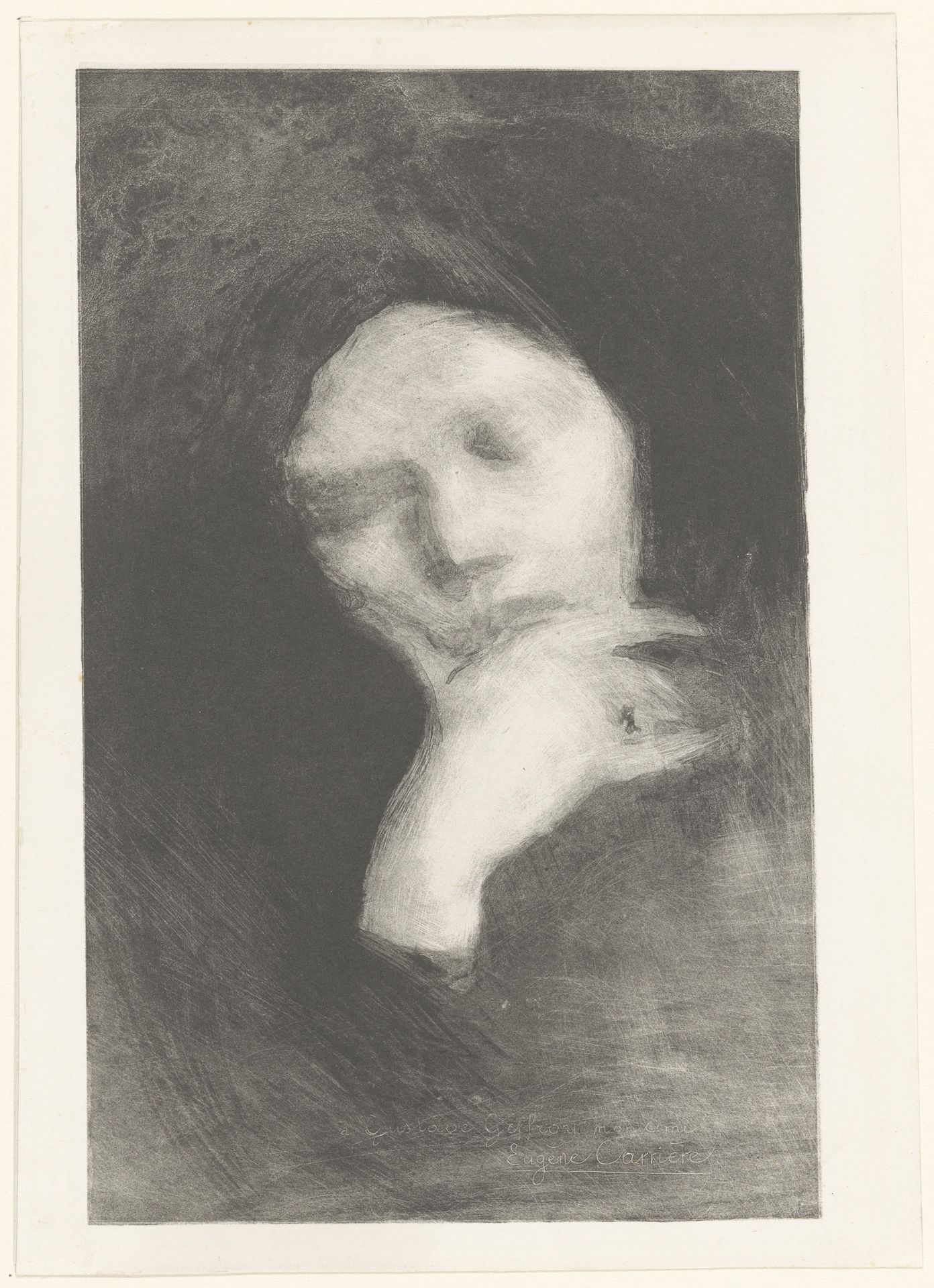 Gezicht van een mediterende vrouw by Eugene Carriere