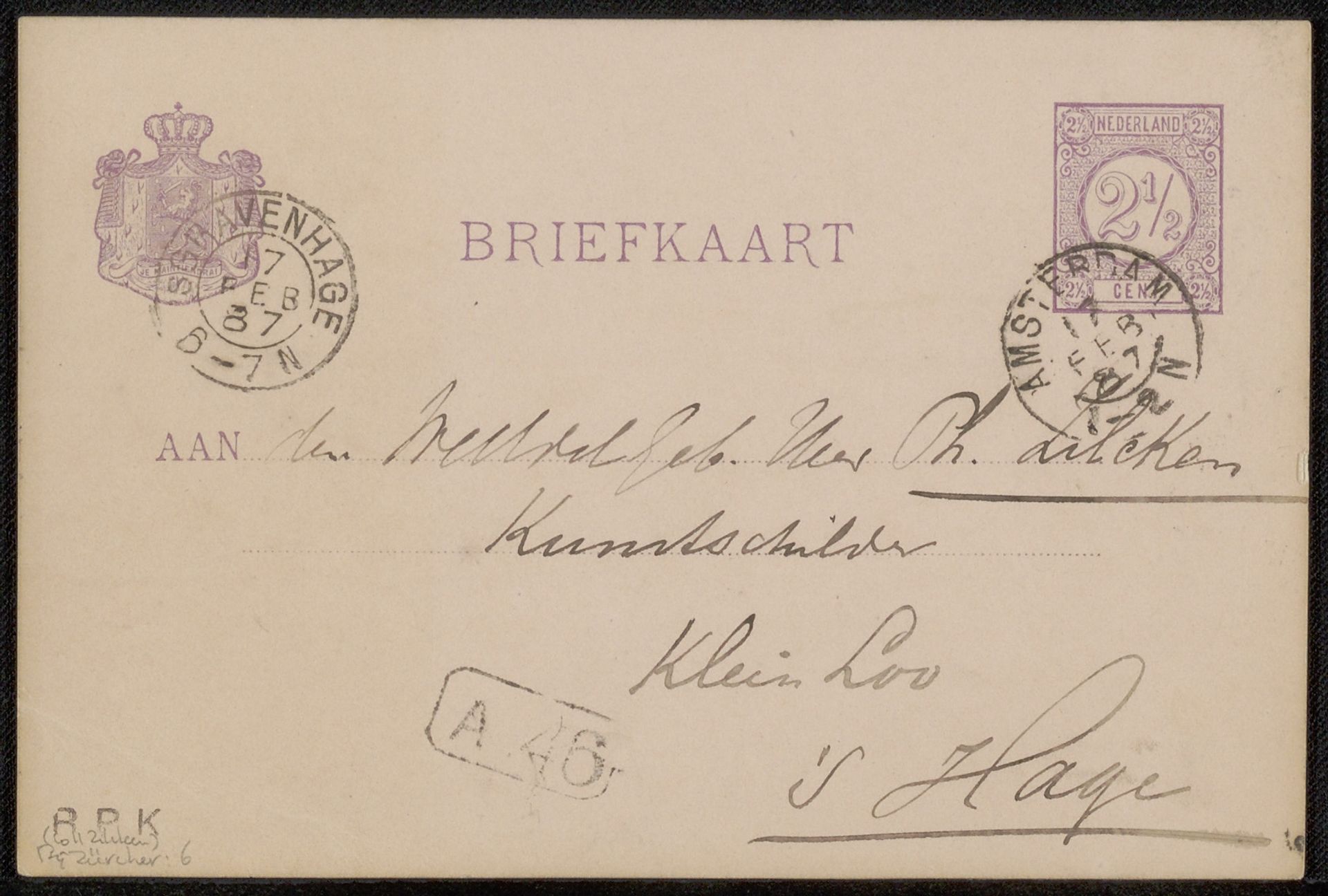 Briefkaart aan Philip Zilcken by Jan Zürcher