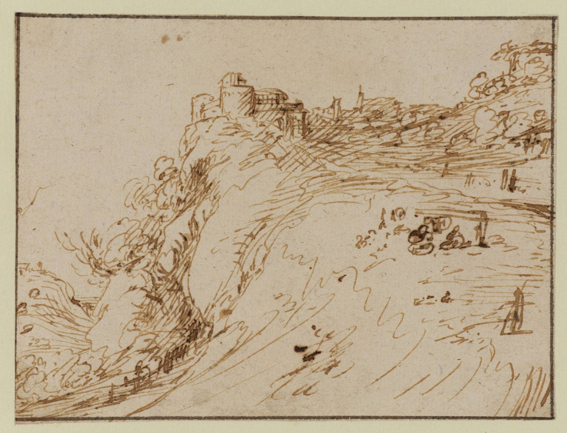 Landscape with Building on Top of a Cliff and Figures by Adam Elsheimer
