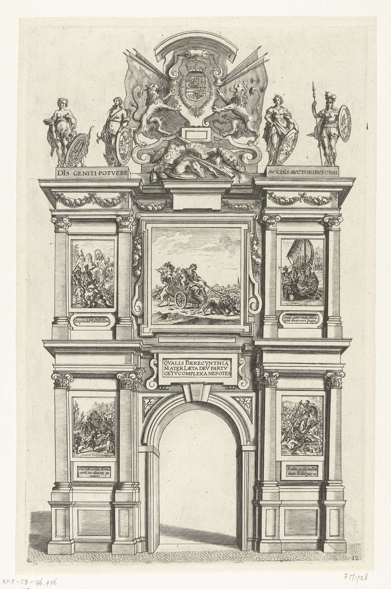 Achterzijde van de triomfpoort Arcus Fernandi op de Vrijdagmarkt; intocht van Ferdinand te Gent in 1635 (nr. 12) by Anonymous