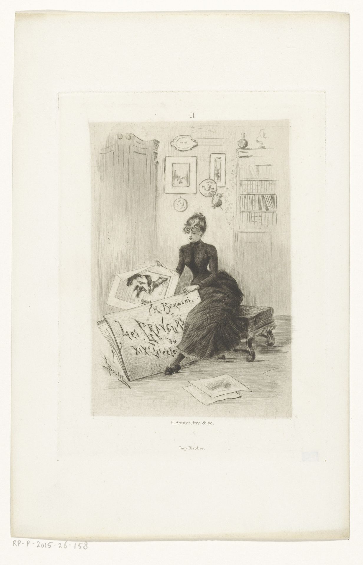 Vrouw haalt een prent uit een portfolio by Henri Boutet