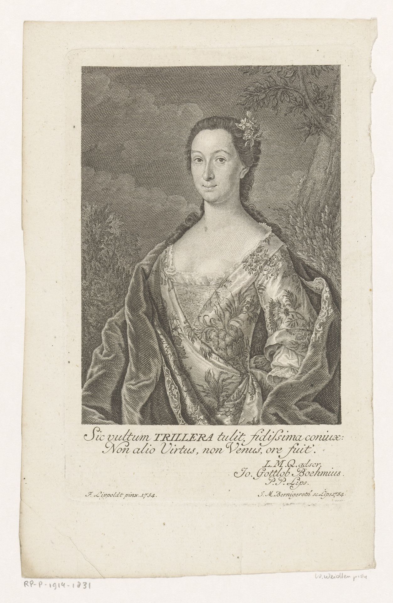 Portret van Henriette Triller by Johann Martin Bernigeroth