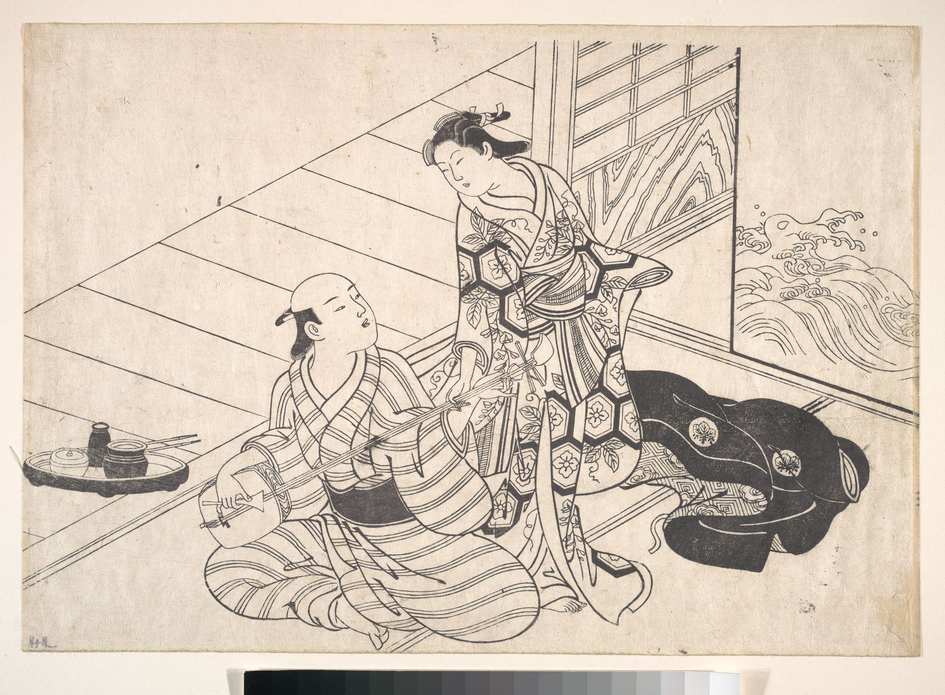 Lady Interrupting Her Lover, who is Playing the Shamisen by Nishikawa Sukenobu 西川祐信