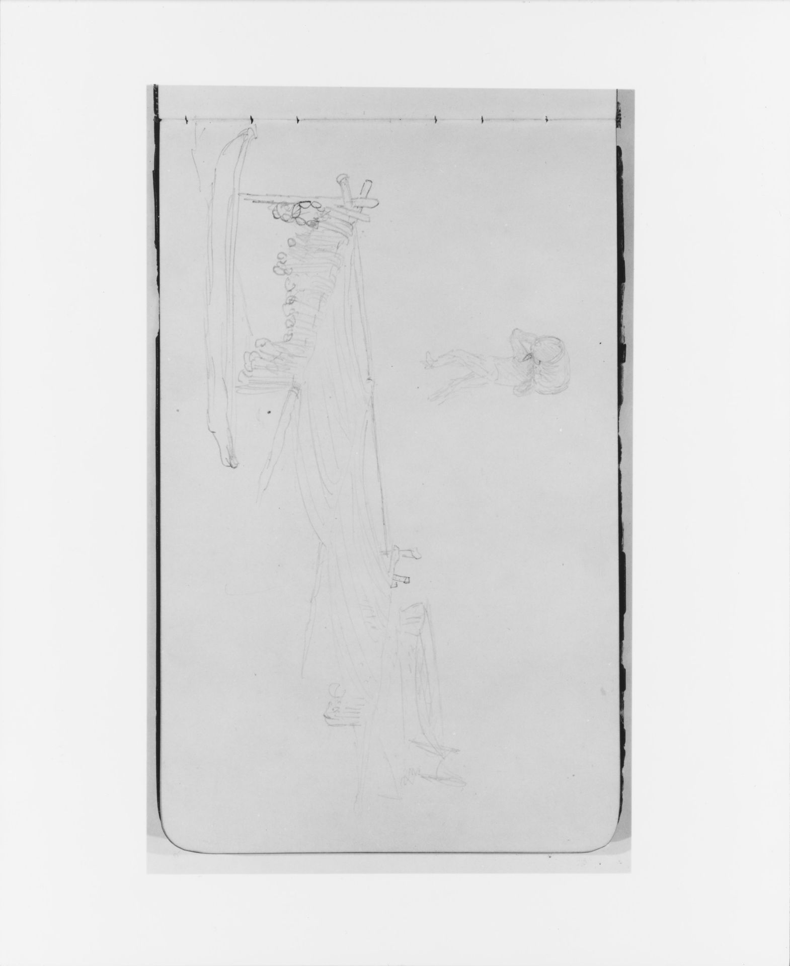 Sketches of Canoes and a Figure Carrying a Barrel (from Sketchbook) by Albert Bierstadt