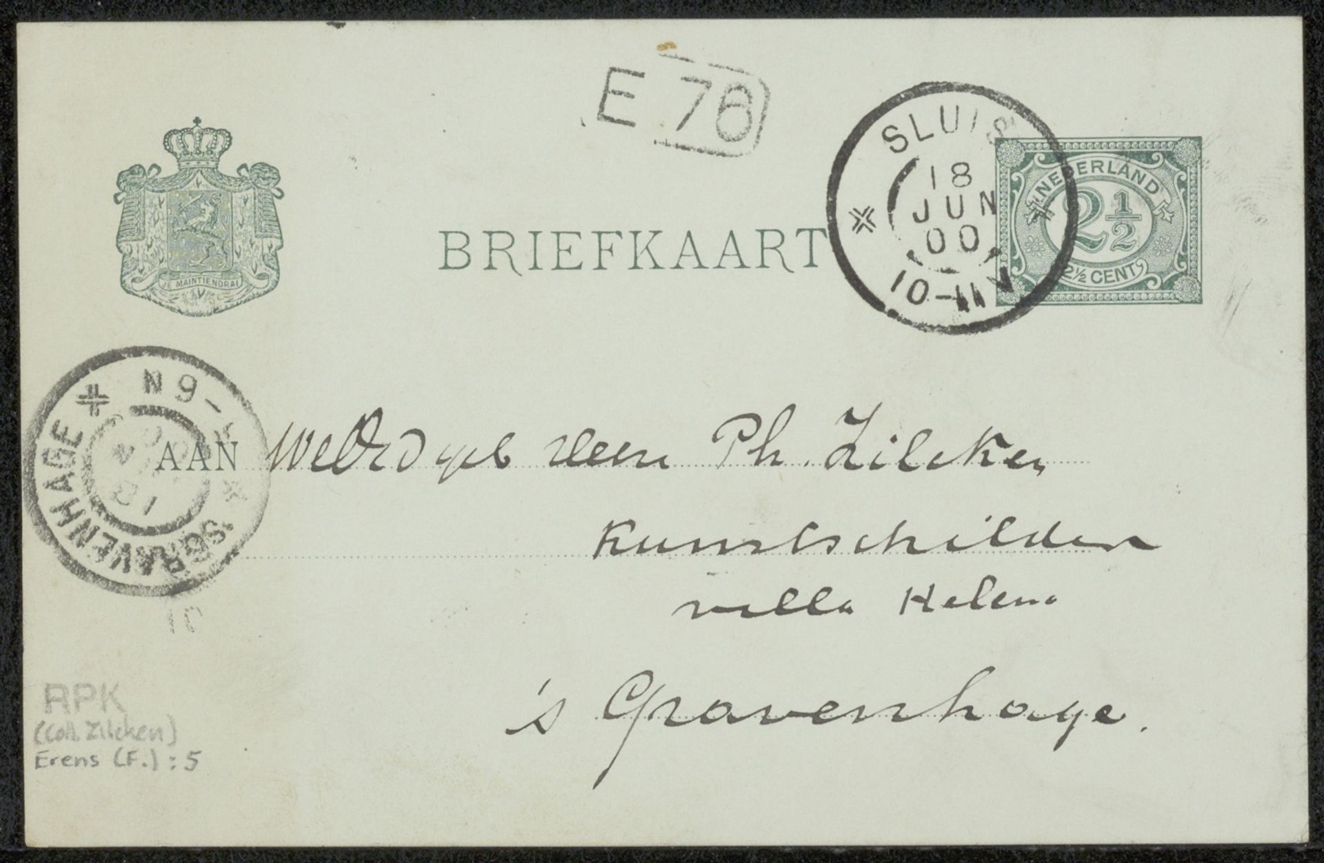 Briefkaart aan Philip Zilcken by Frans Erens