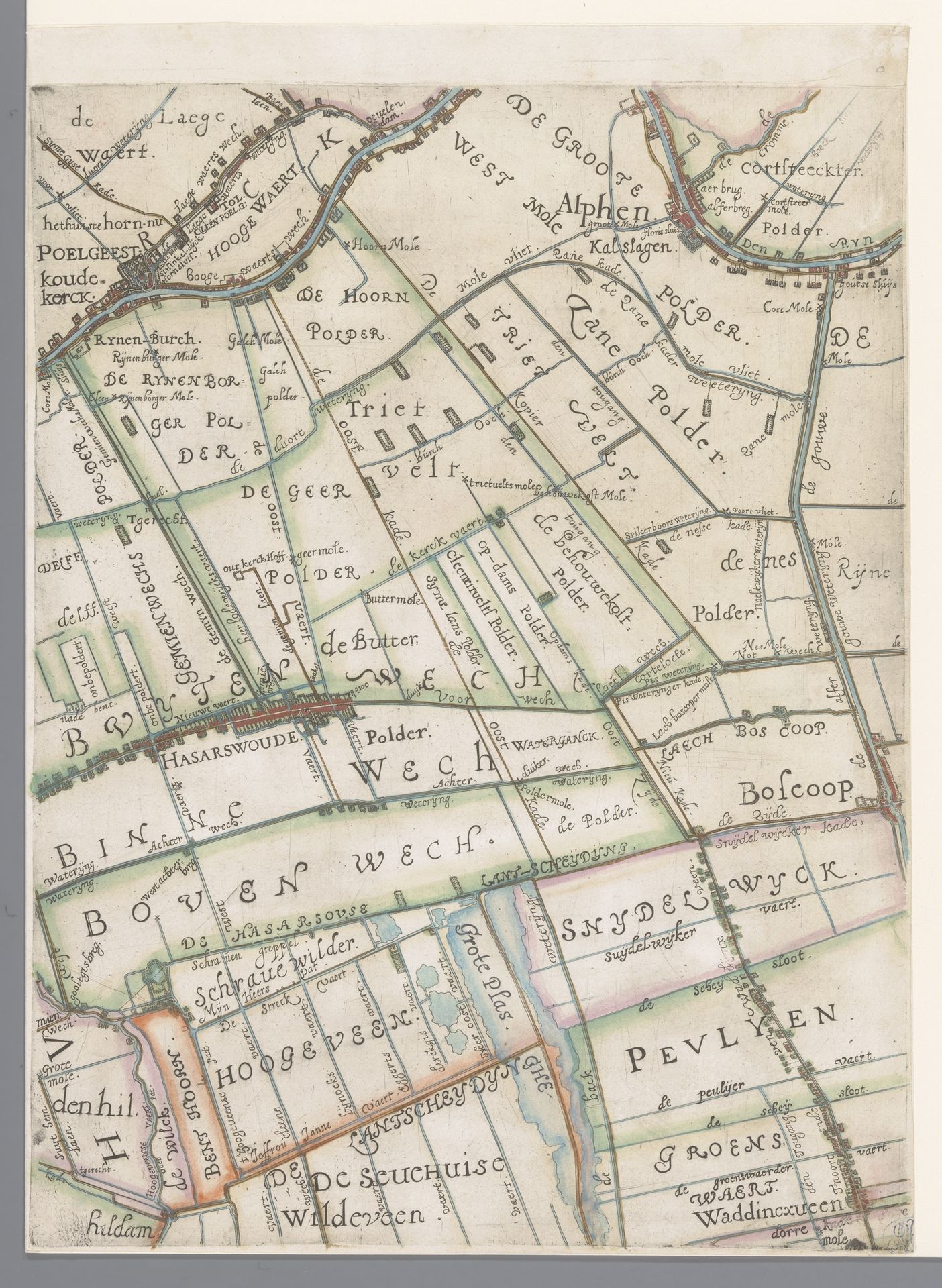 Deel van een kaart van het Hoogheemraadschap van Rijnland, met Alphen aan den Rijn en omgeving by Floris Balthasarsz van Berckenrode