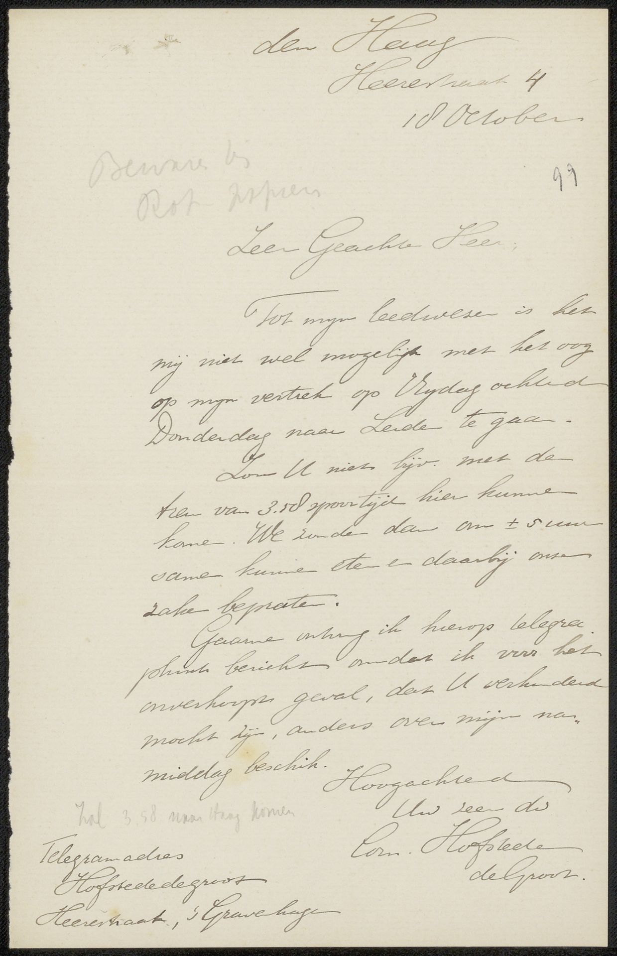 Brief aan Jan Veth by Cornelis Hofstede de Groot