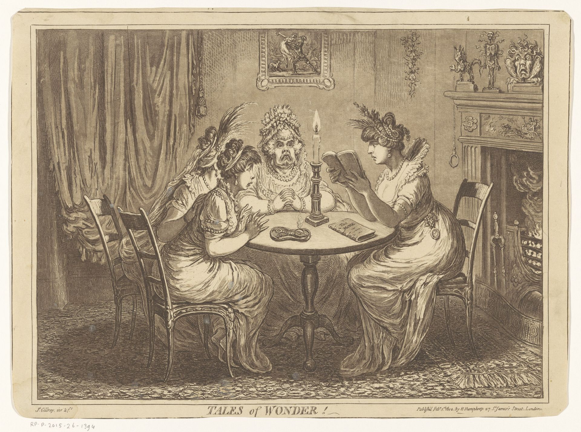 Vrouw leest een griezelroman voor by James Gillray