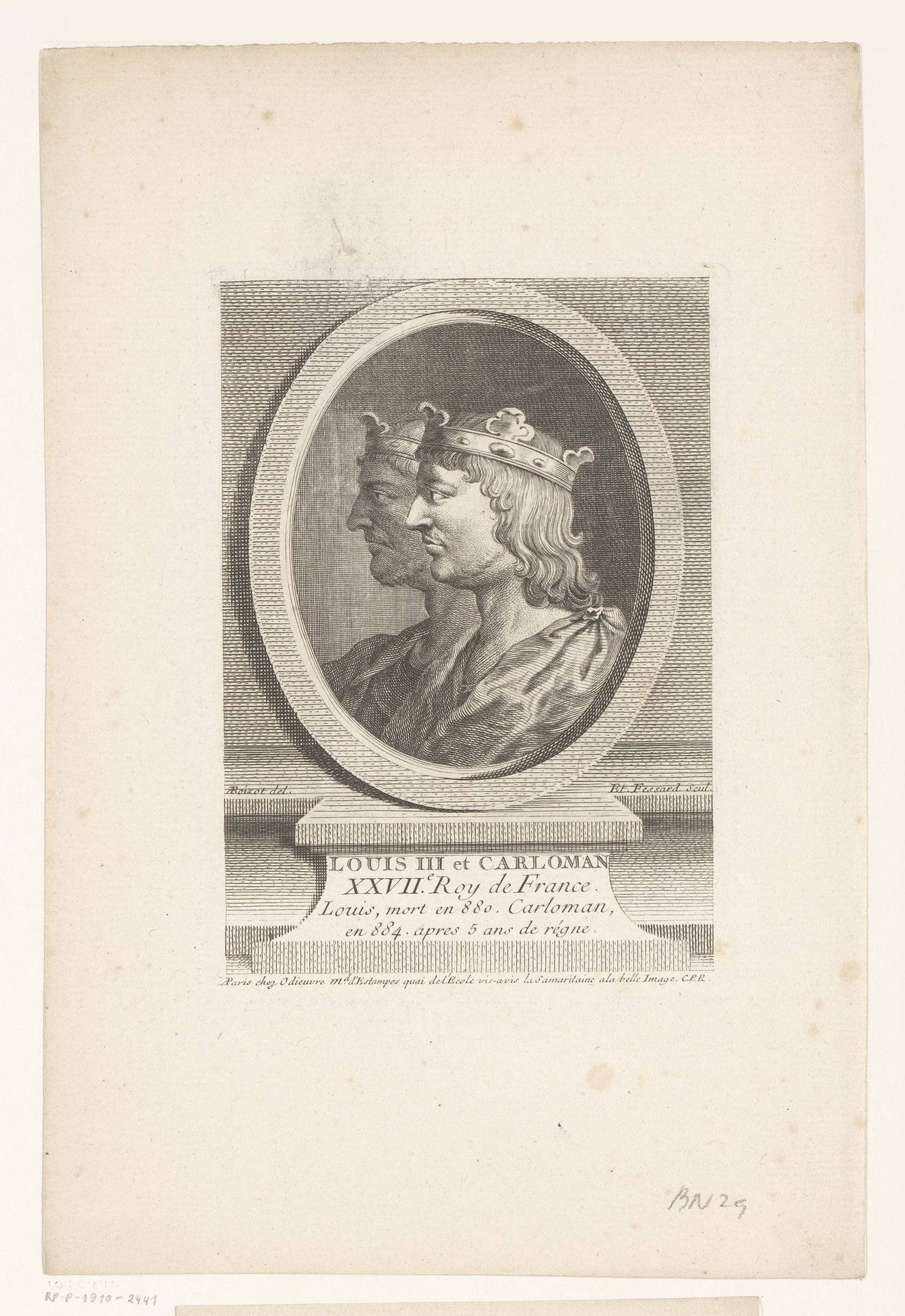 Portret van Lodewijk III van Frankrijk en Karloman II by Etienne Fessard