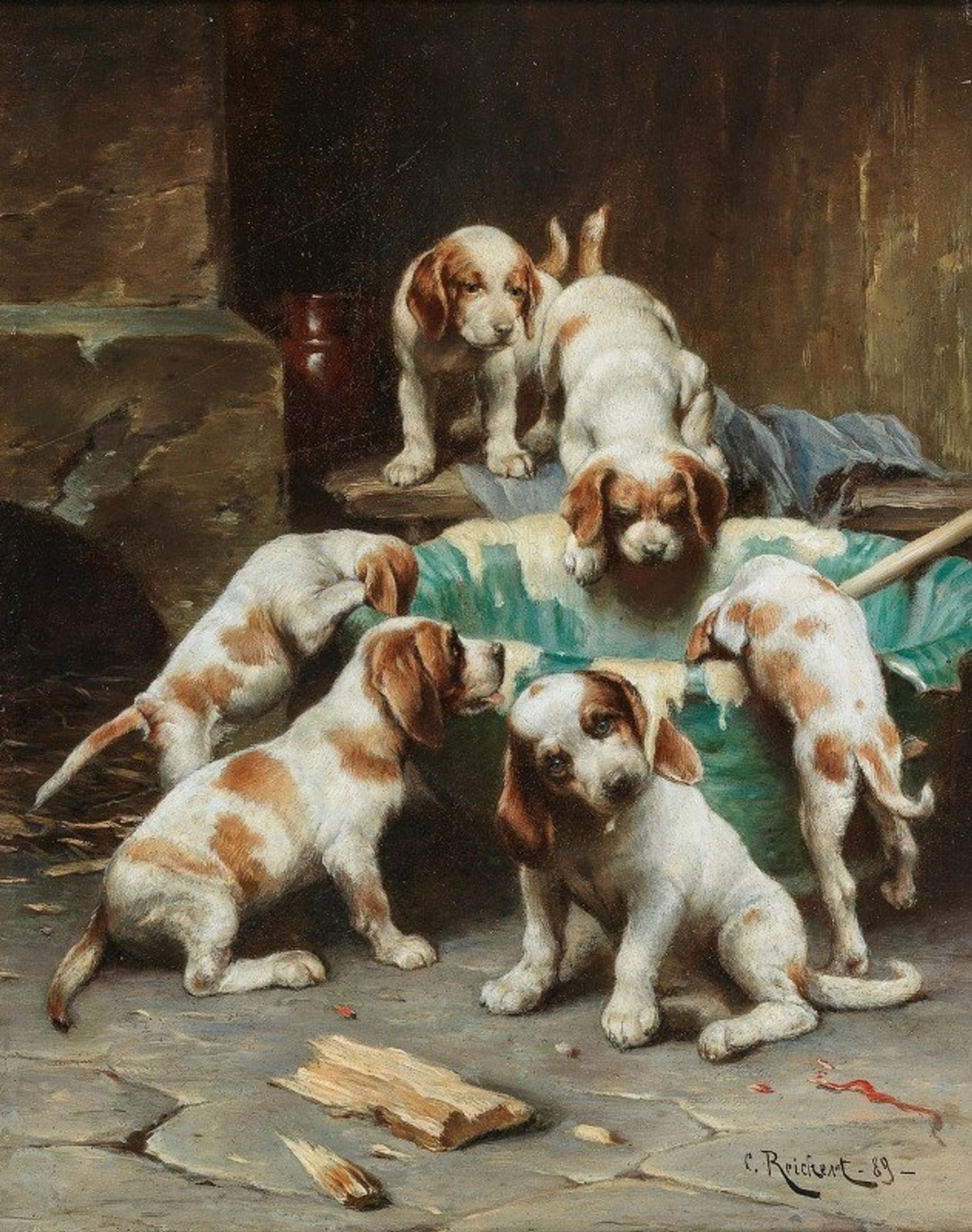 Beagle Puppies Feasting by Carl Reichert