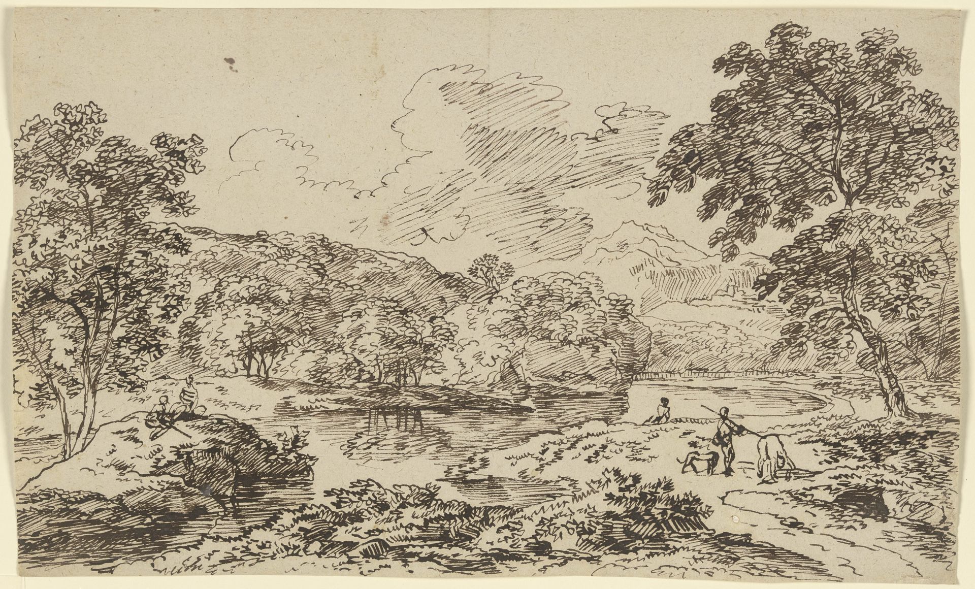 Flusslandschaft mit Wanderern by Franz Kobell