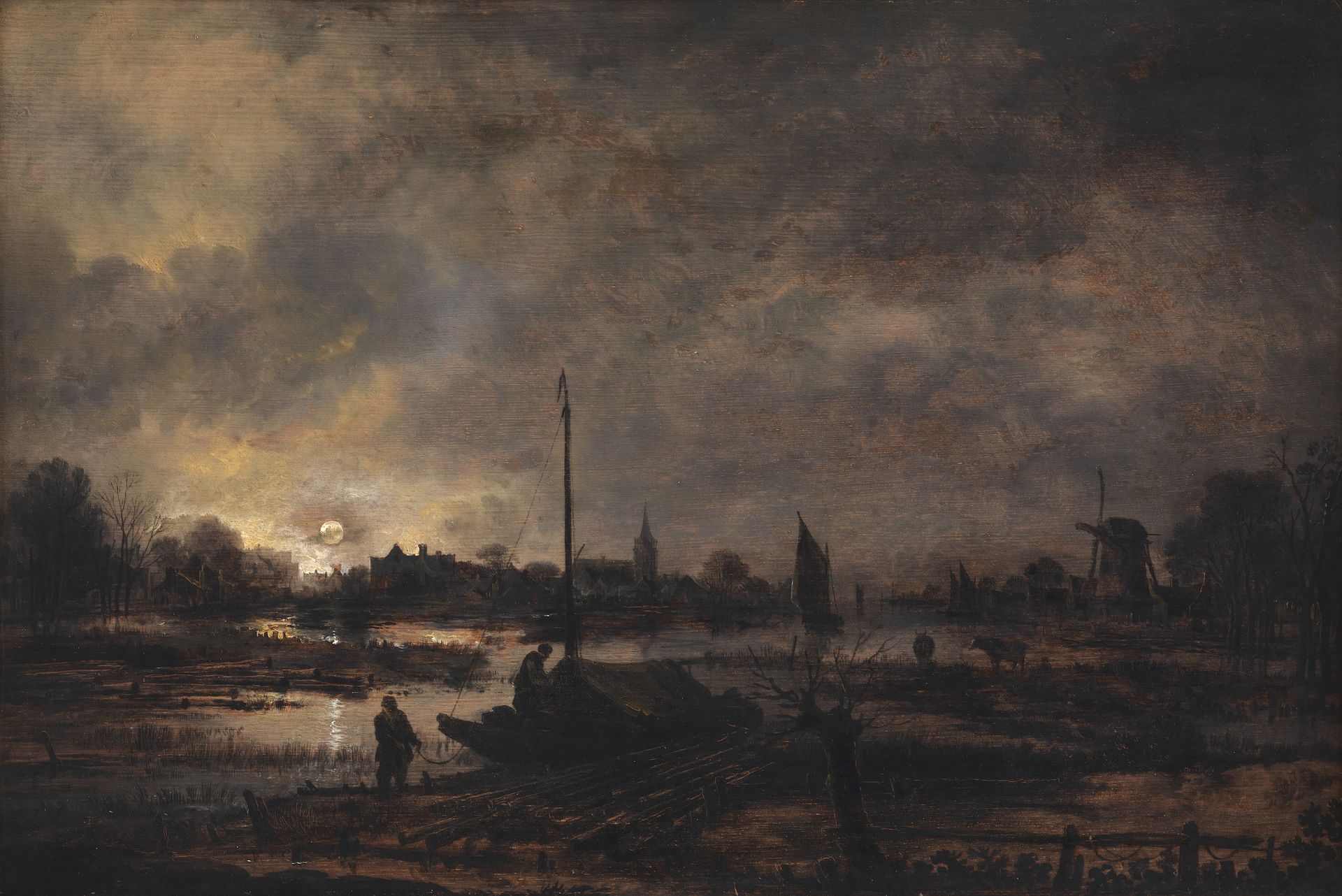 The Moon Rising over a Village by Aert van der Neer