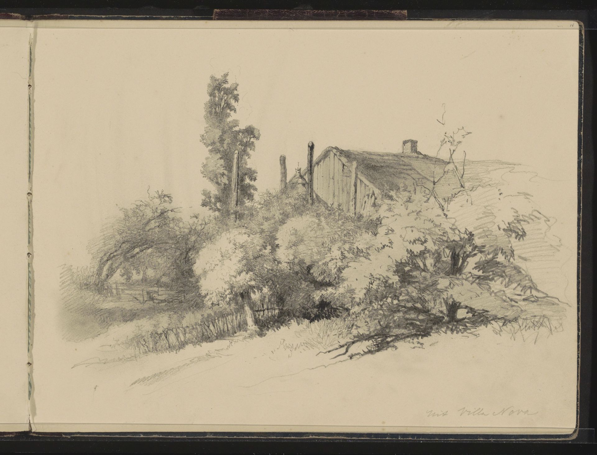 Uitzicht op een huis tussen de bomen vanuit Villa Nova te Oosterbeek by Maria Vos