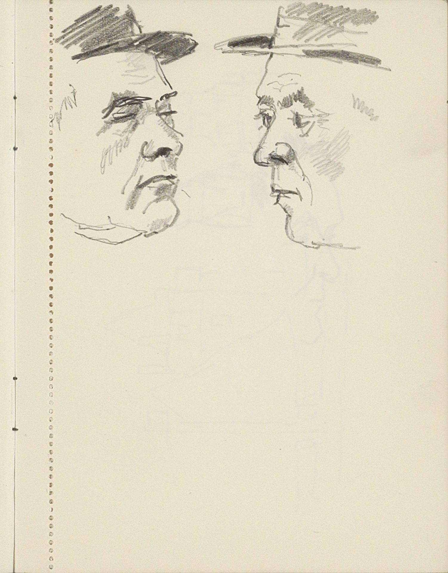 Koppen van twee mannen met hoofddeksels by Cornelis Vreedenburgh