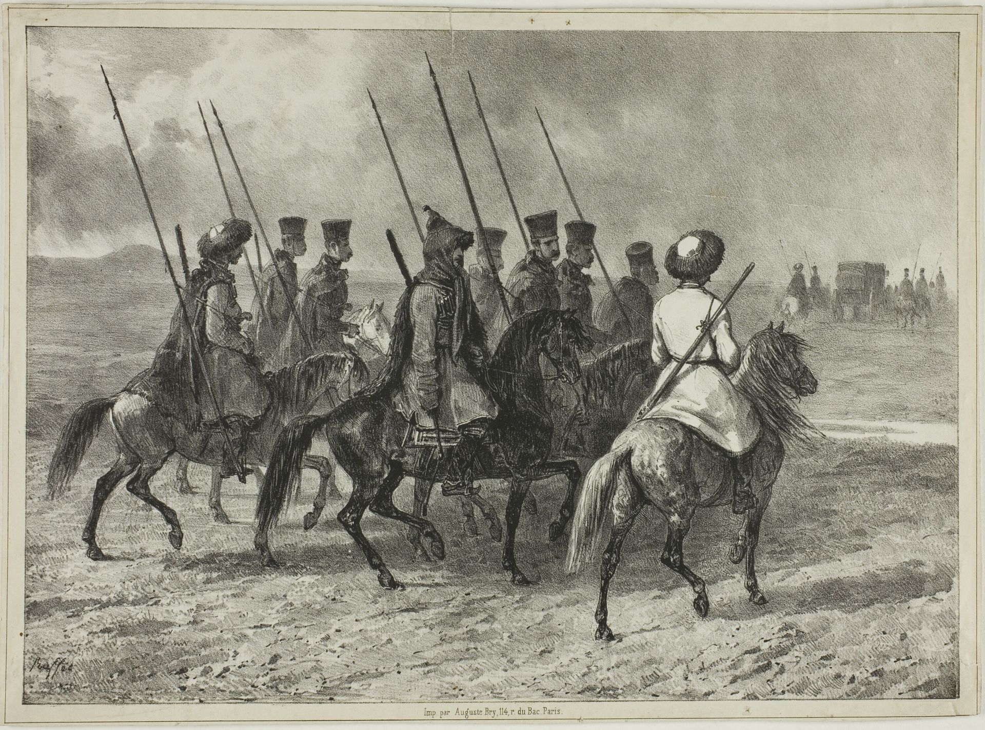 Cossack Escort to the Border of Kuban, Taman (Central Russia), October 11, 1837 by Auguste Raffet