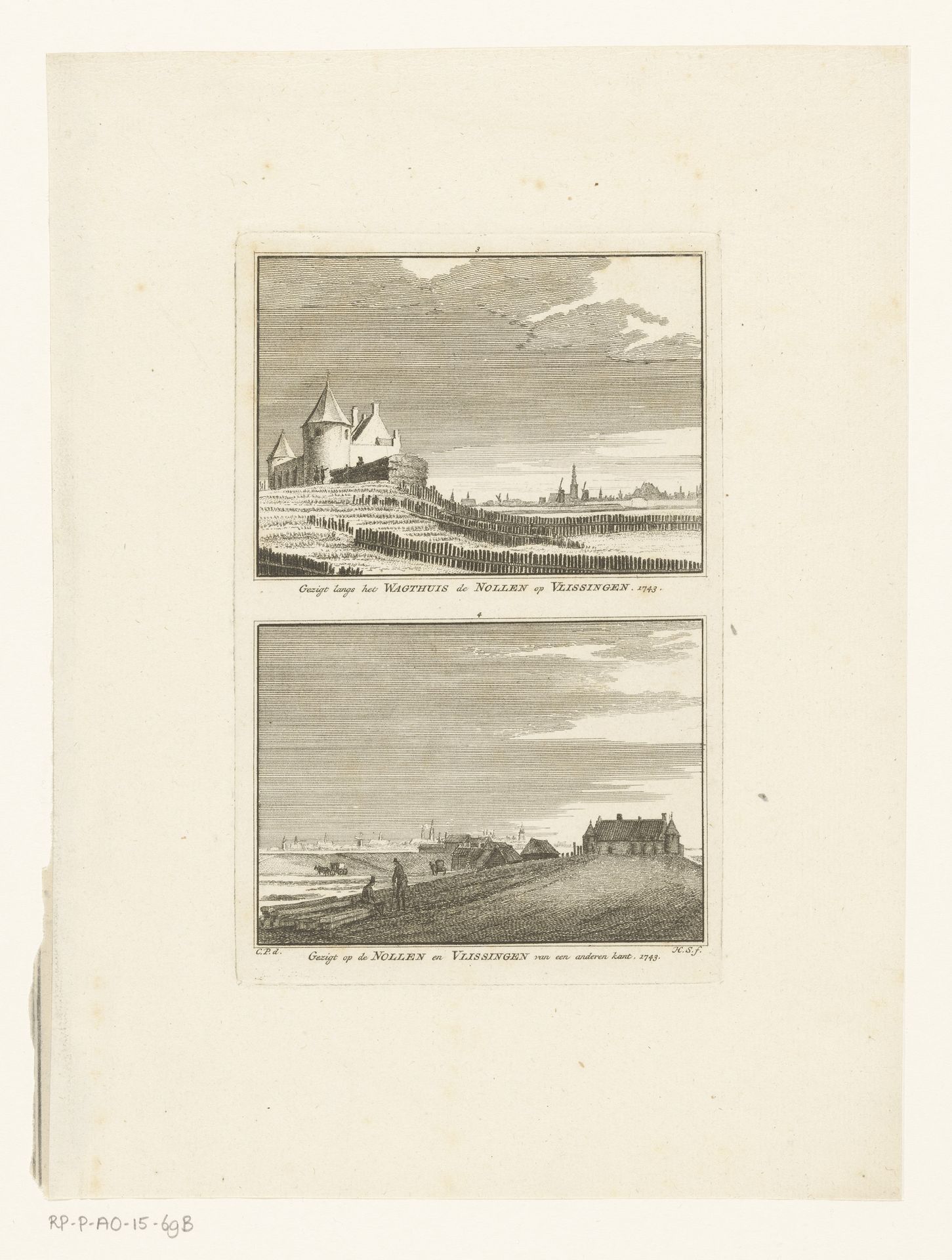 Twee gezichten op het wachthuis De Nolle en op Vlissingen, 1743 by Hendrik Spilman
