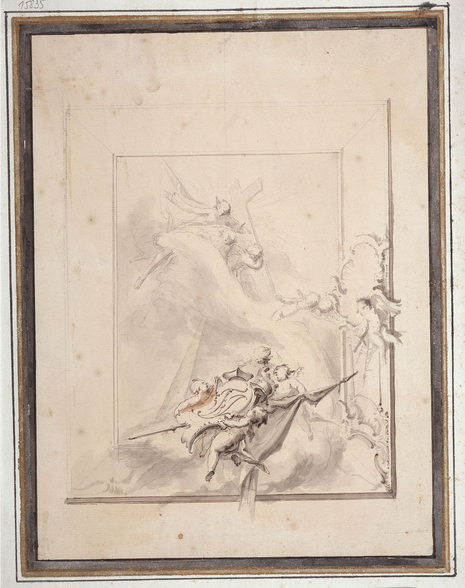 Engelsgruppe mit dem Kreuz und dem Erlöser in Wolken by Paul Egell