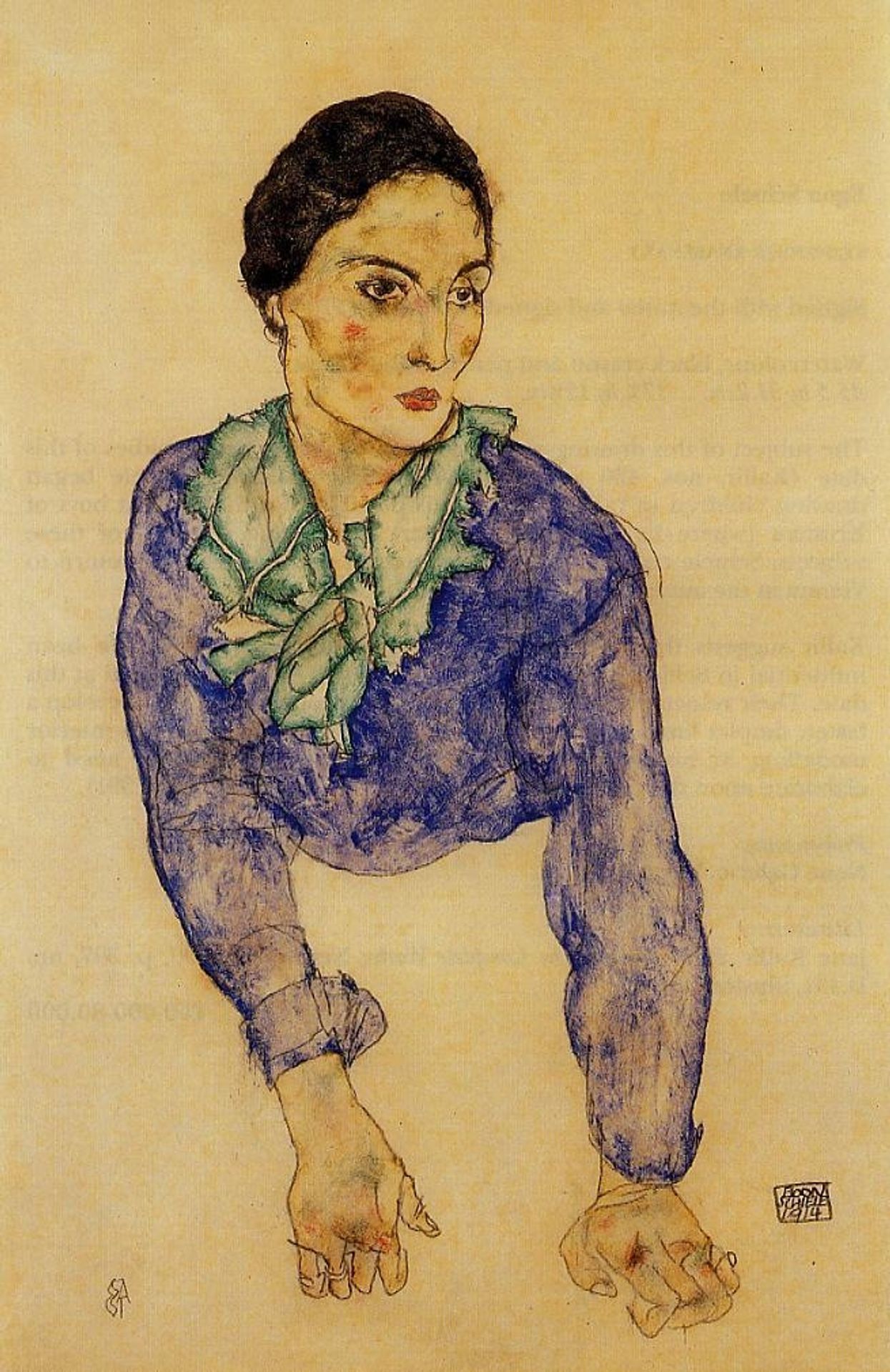 Portrait of a Woman with Blue and Green Scarf by Egon Schiele