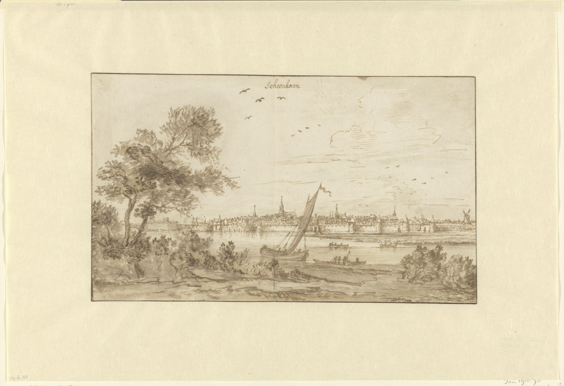 Gezicht op Schoonhoven by Johannes Leupenius