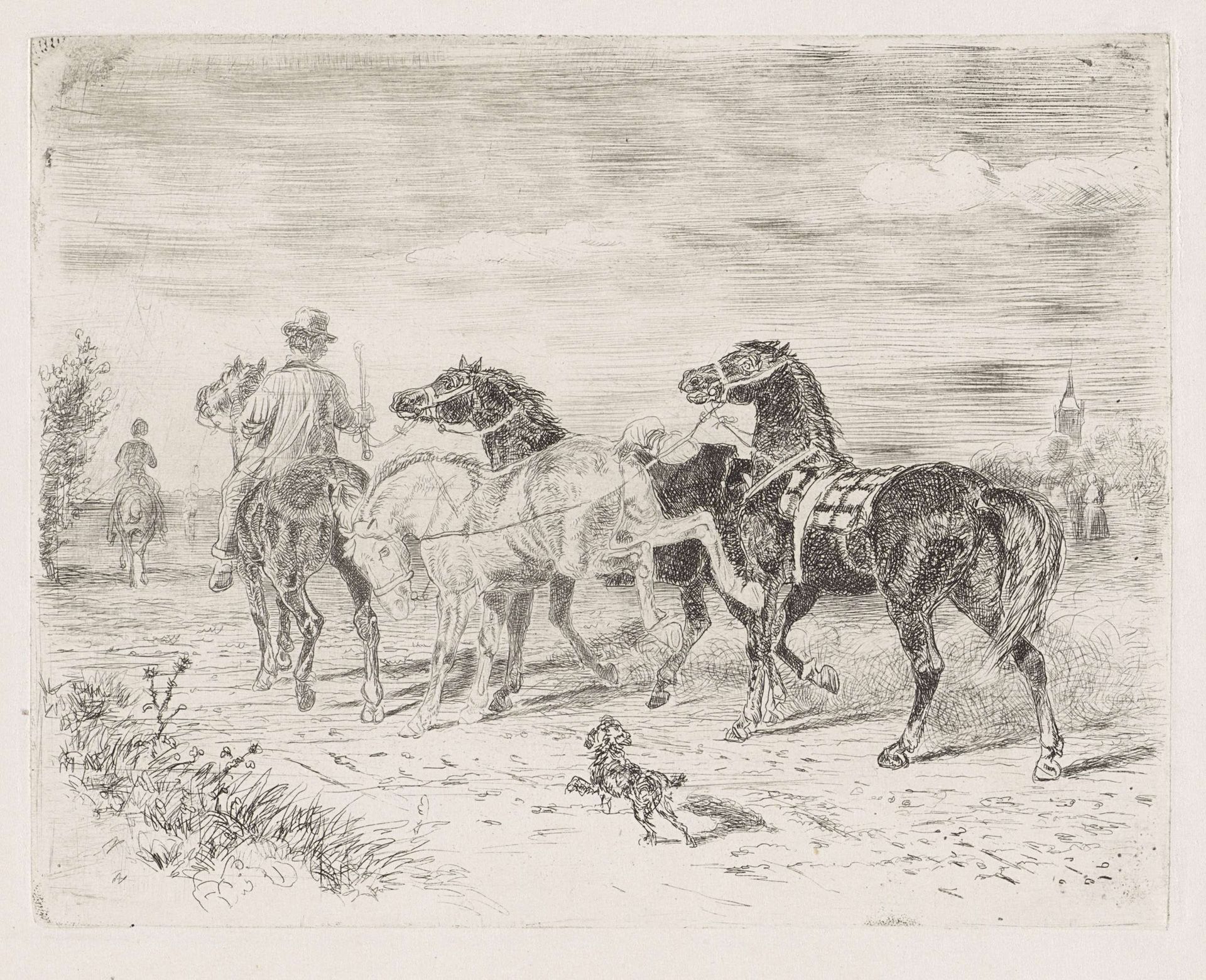 Ruiters met paarden by Cornelis Albertus Johannes Schermer