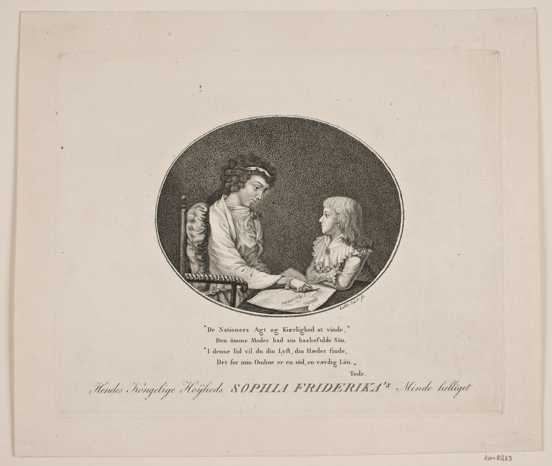 Dronning Sophia Friderika med arveprinsen by Gerhard Ludvig Lahde