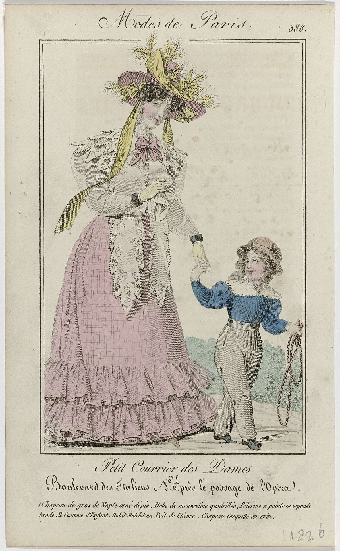 Petit Courrier des Dames, 1826, No. 388 : 1 Chapeau de gros de Napl (...) by Anonymous