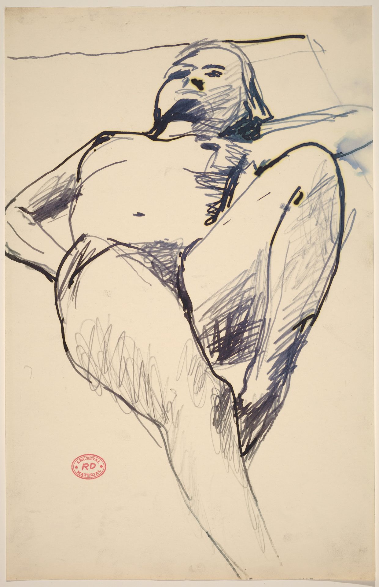 Untitled [reclining nude lying back with her left hand behind her head] by Richard Diebenkorn
