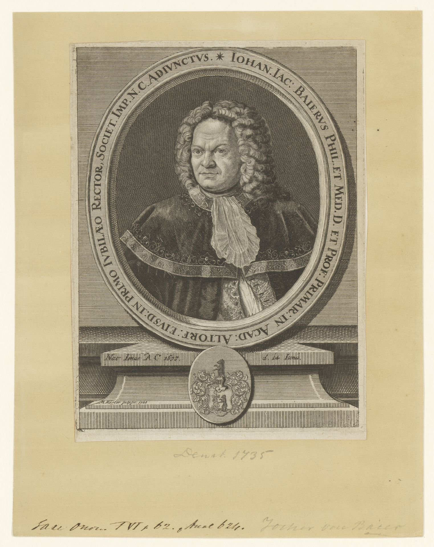 Portret van Johann Jacob Baier by Michael Rössler