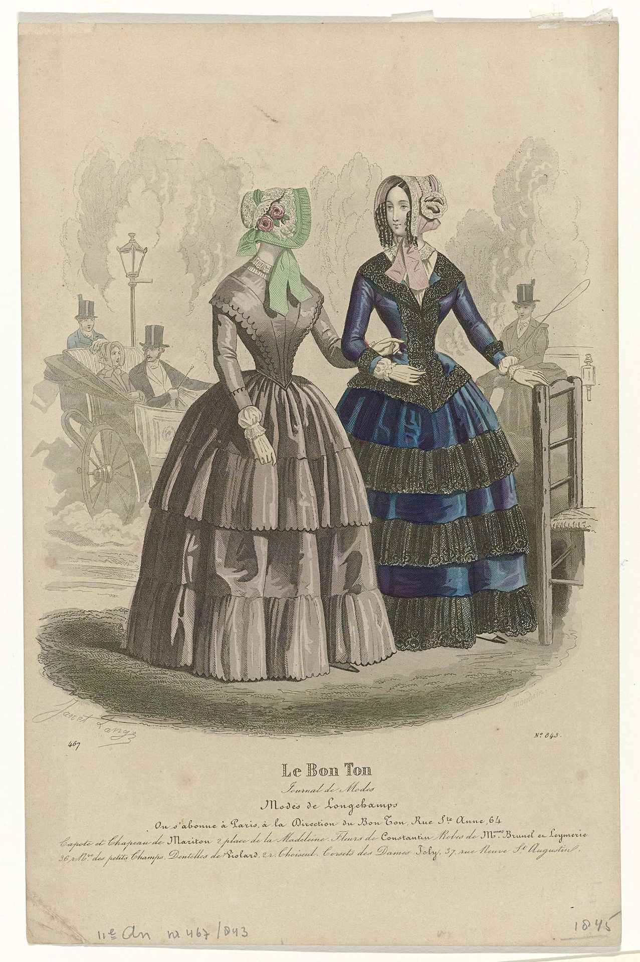 Le Bon Ton, Journal de Modes, 1845, 11e An, No. 843/467 : Capote et Chapeau de Mariton (...) by Eugène Mondain