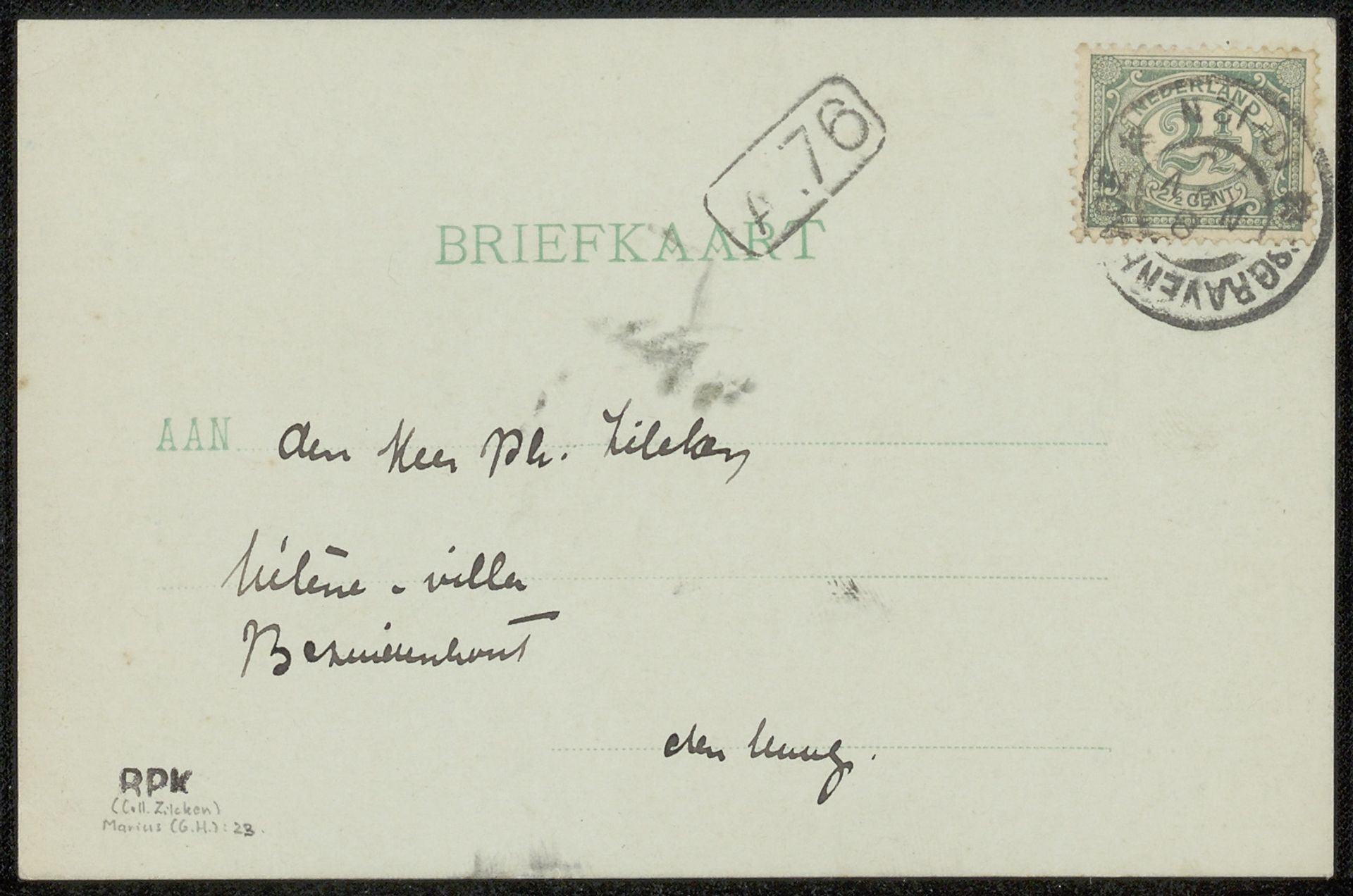Briefkaart aan Philip Zilcken by Grada Hermina Marius