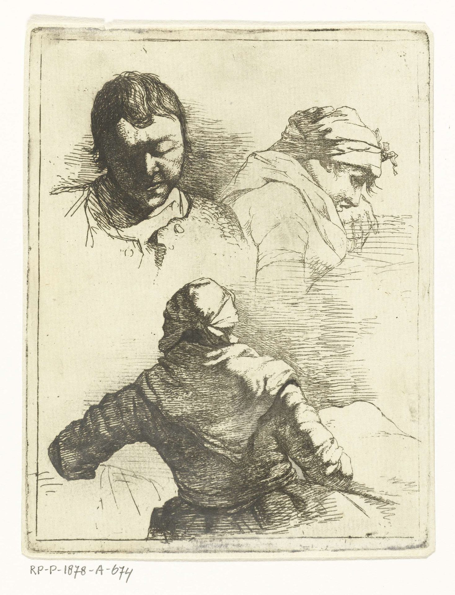 Drie figuurstudies van vrouw en man by Albertus Brondgeest