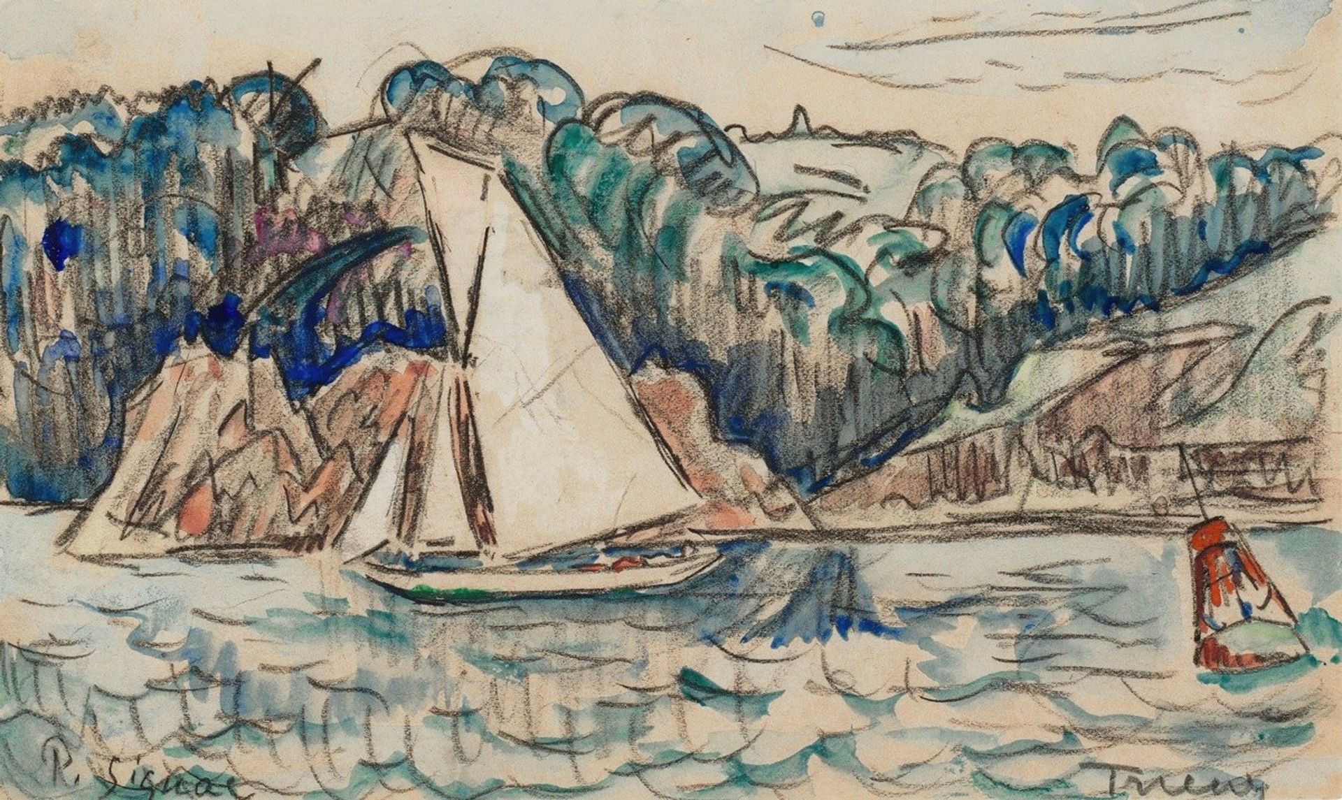 Voilier naviguant sur le Trieux by Paul Signac