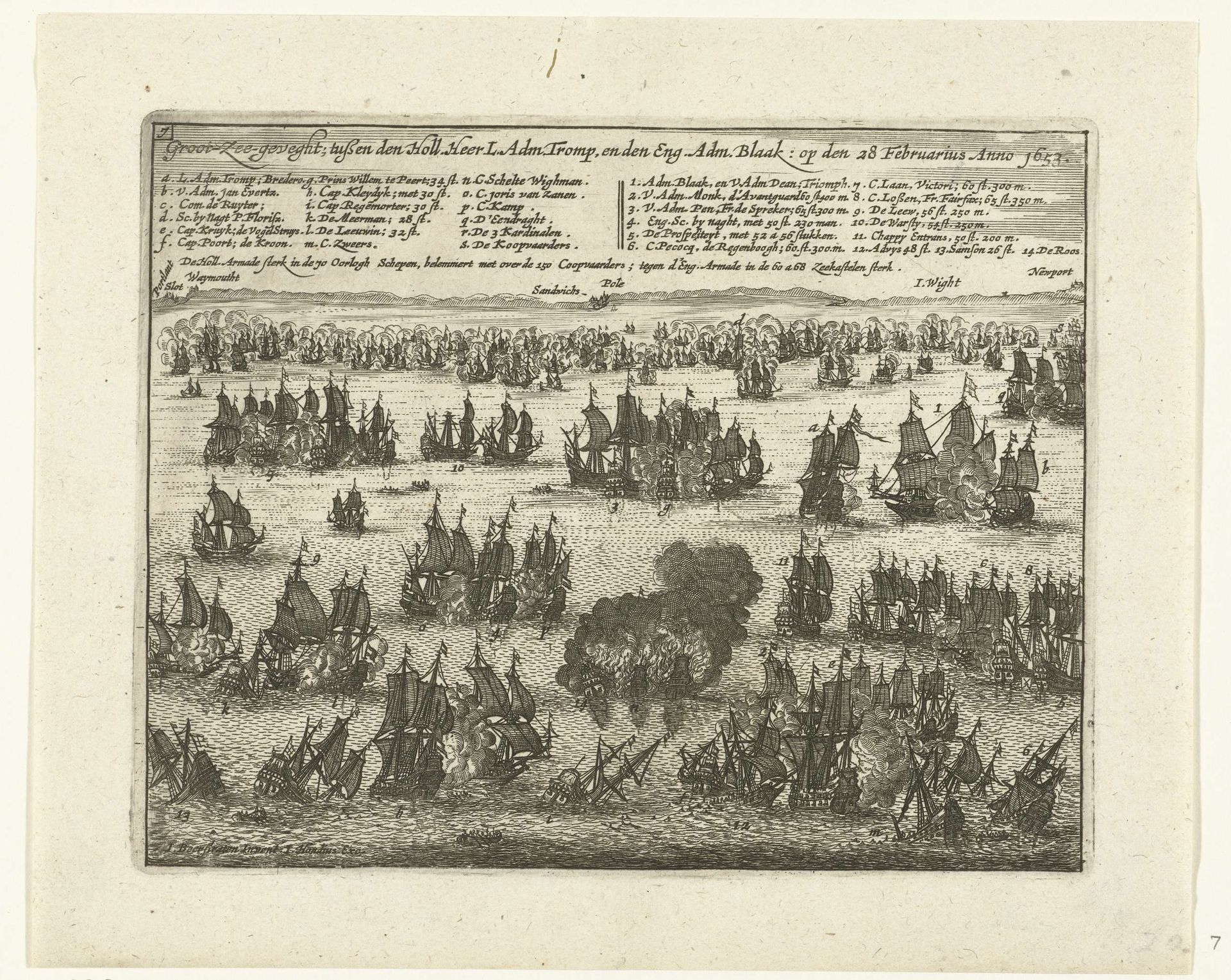 Driedaagse Zeeslag voor de Engelse zuidkust tussen de Staatse vloot onder Tromp en de Engelse vloot onder Blake, 1653 by Anonymous