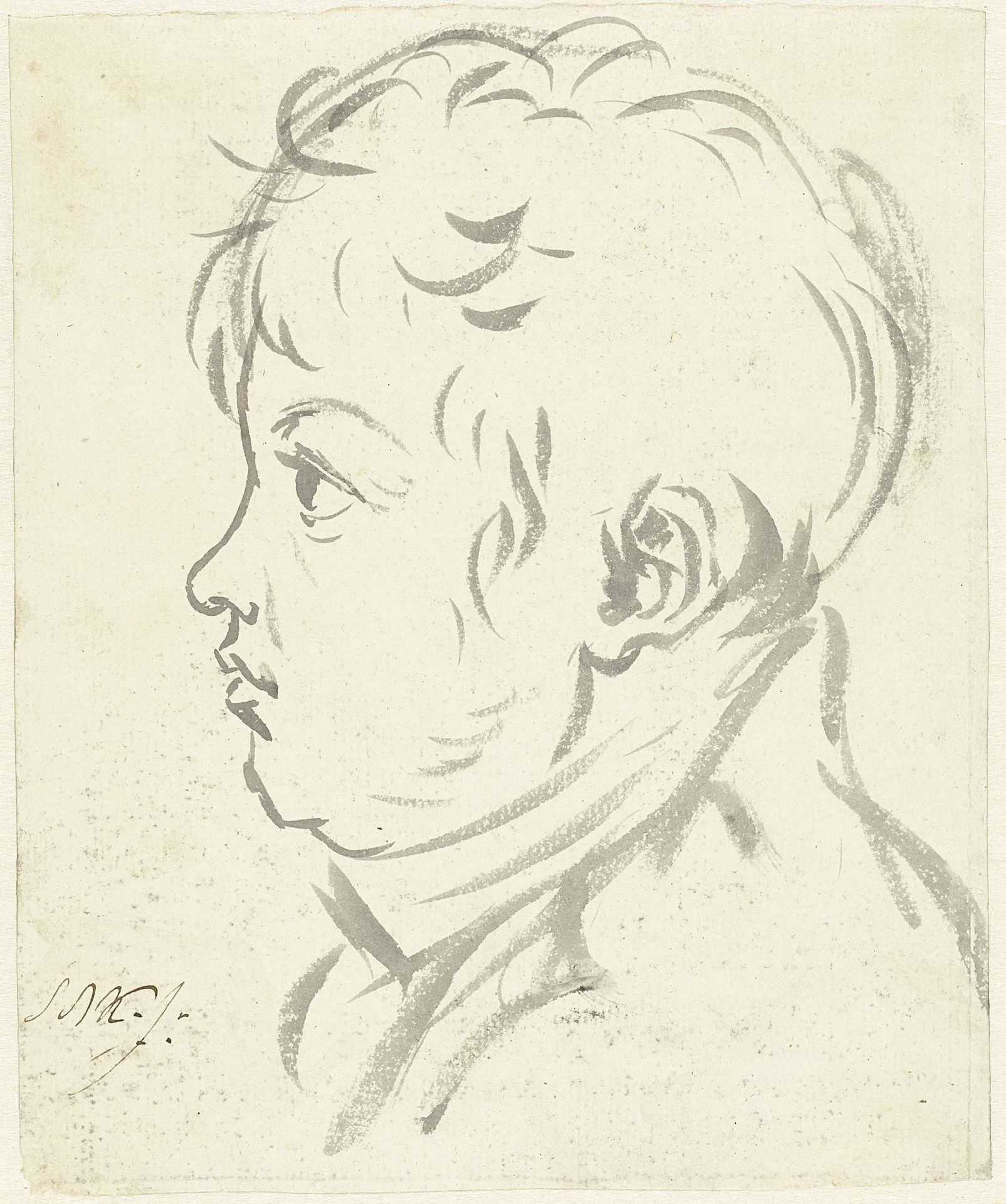 Portret van een onbekende jongeman, in profiel by Simon Andreas Krausz