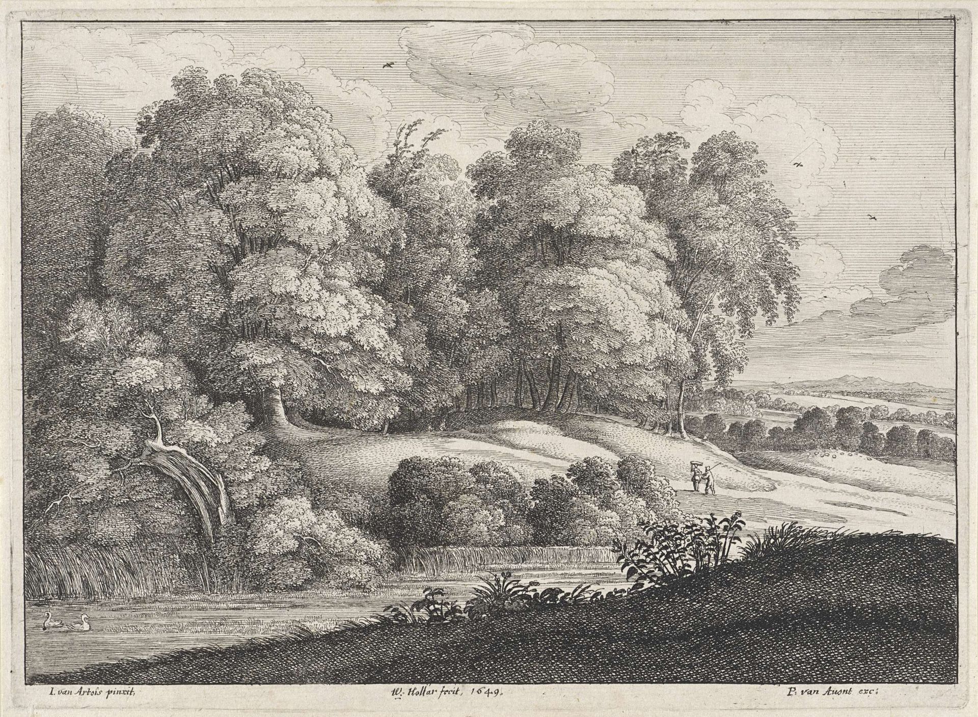 Landschap met rivier aan de bosrand by Wenceslaus Hollar