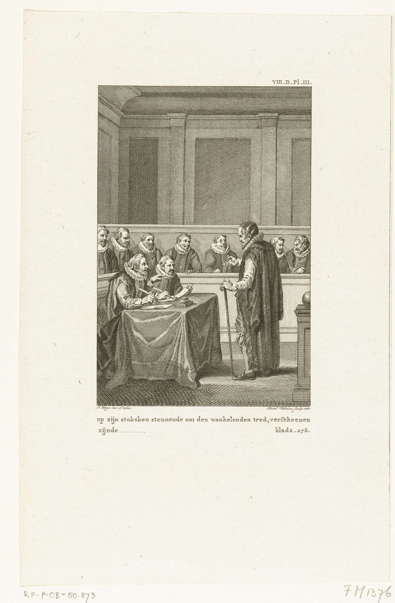 Johan van Oldenbarnevelt verschijnt voor zijn rechters, 1619 by Reinier Vinkeles