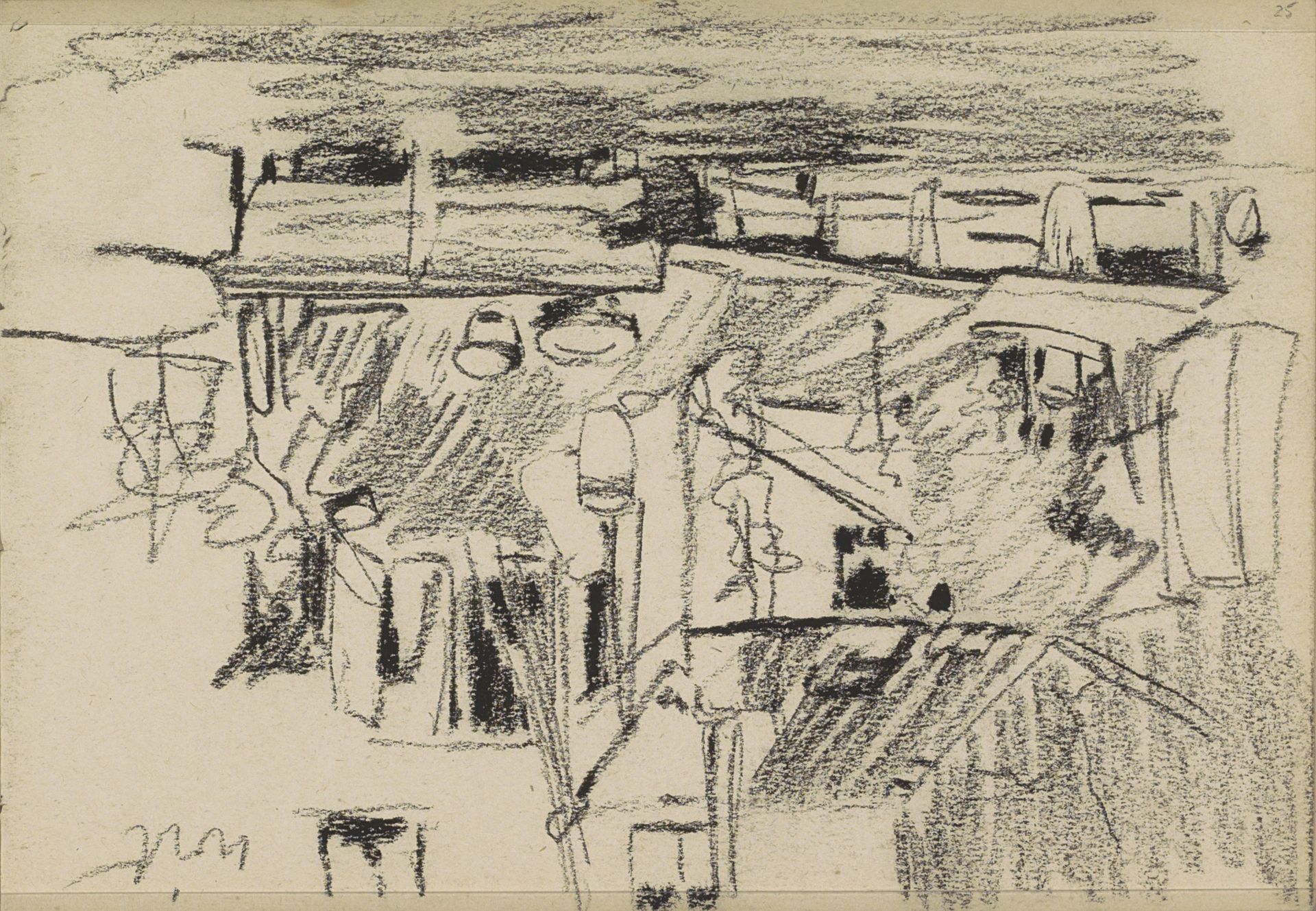 Gebouw op palen, deels aan het water by Willem Witsen