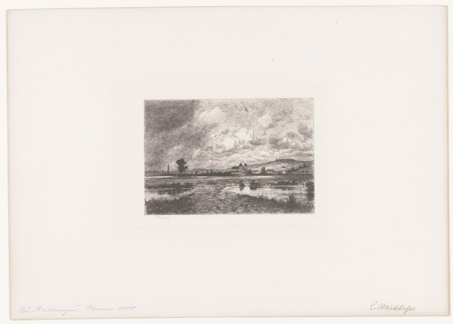 Landschap met vijvers en een kerk by Eduard Weichberger
