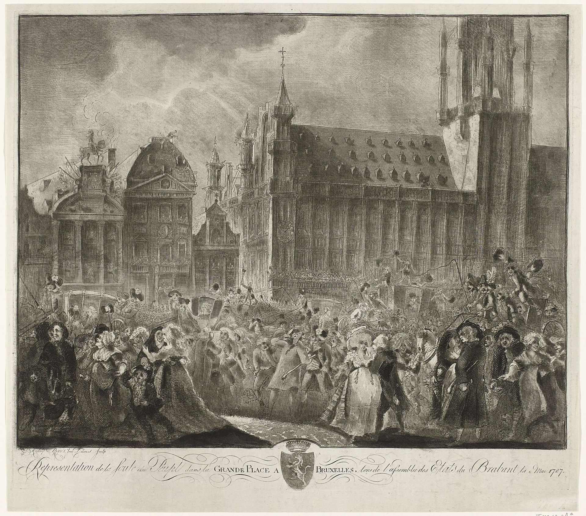 Mensenmassa op de Grote Markt te Brussel, 1787 by Rodolphus Rogers