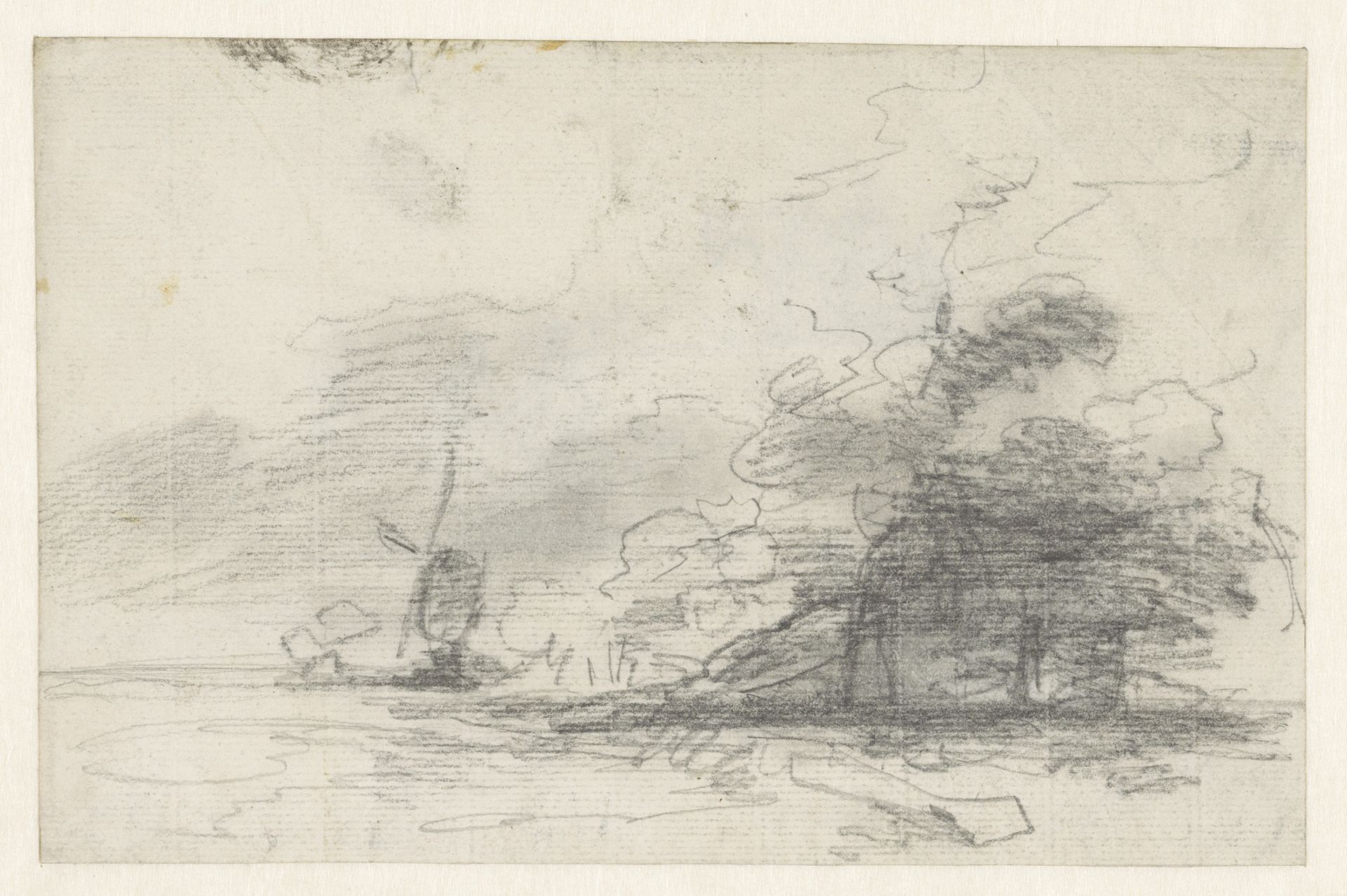 Schets van een landschap met molen in het verschiet by Andreas Schelfhout