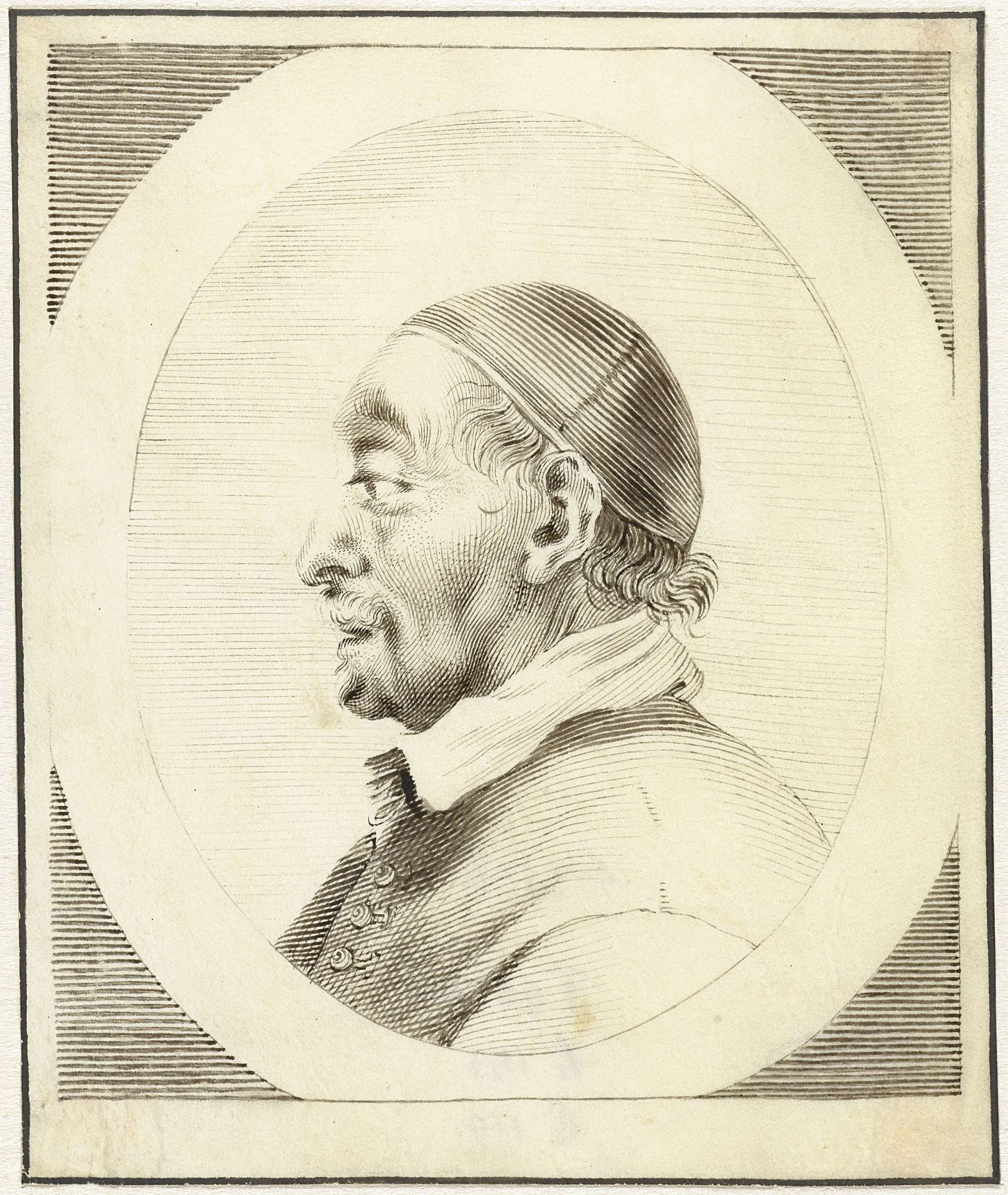 Portret van onbekende man met kapje op, in profiel naar links by Claude Mellan