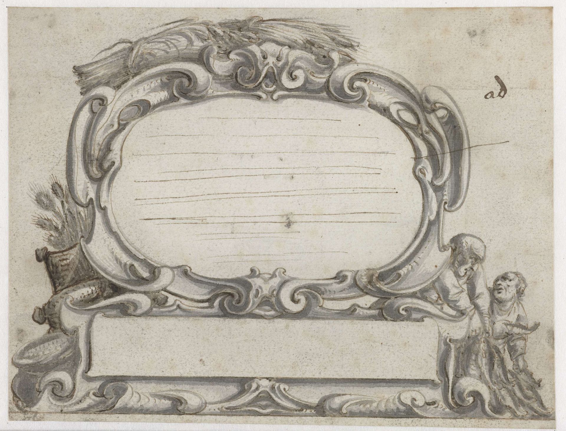 Cartouche met twee mannen die vis sorteren by Pieter Jansz.