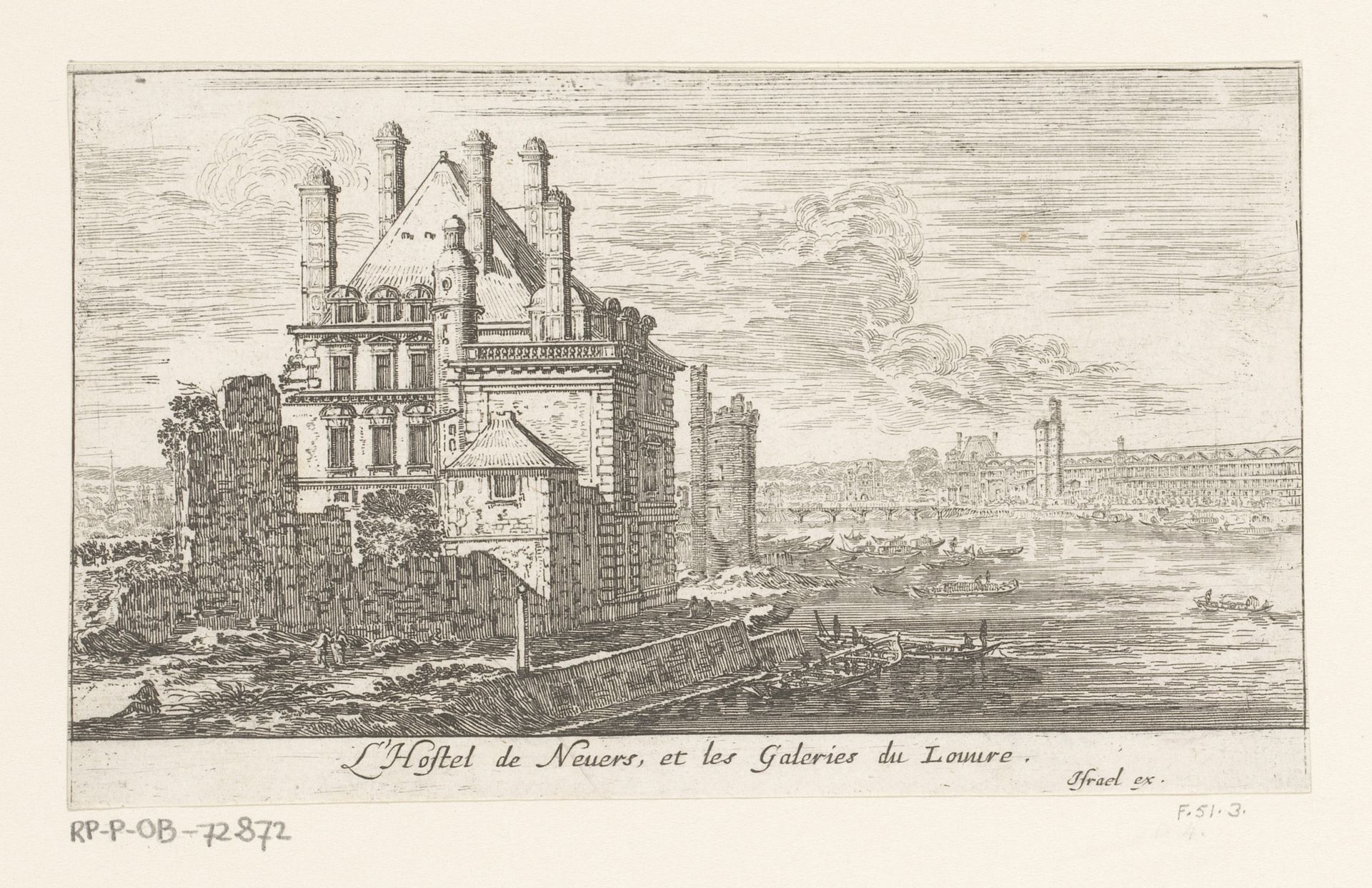 Gezicht op het hôtel de Nevers en het Louvre by Israel Silvestre