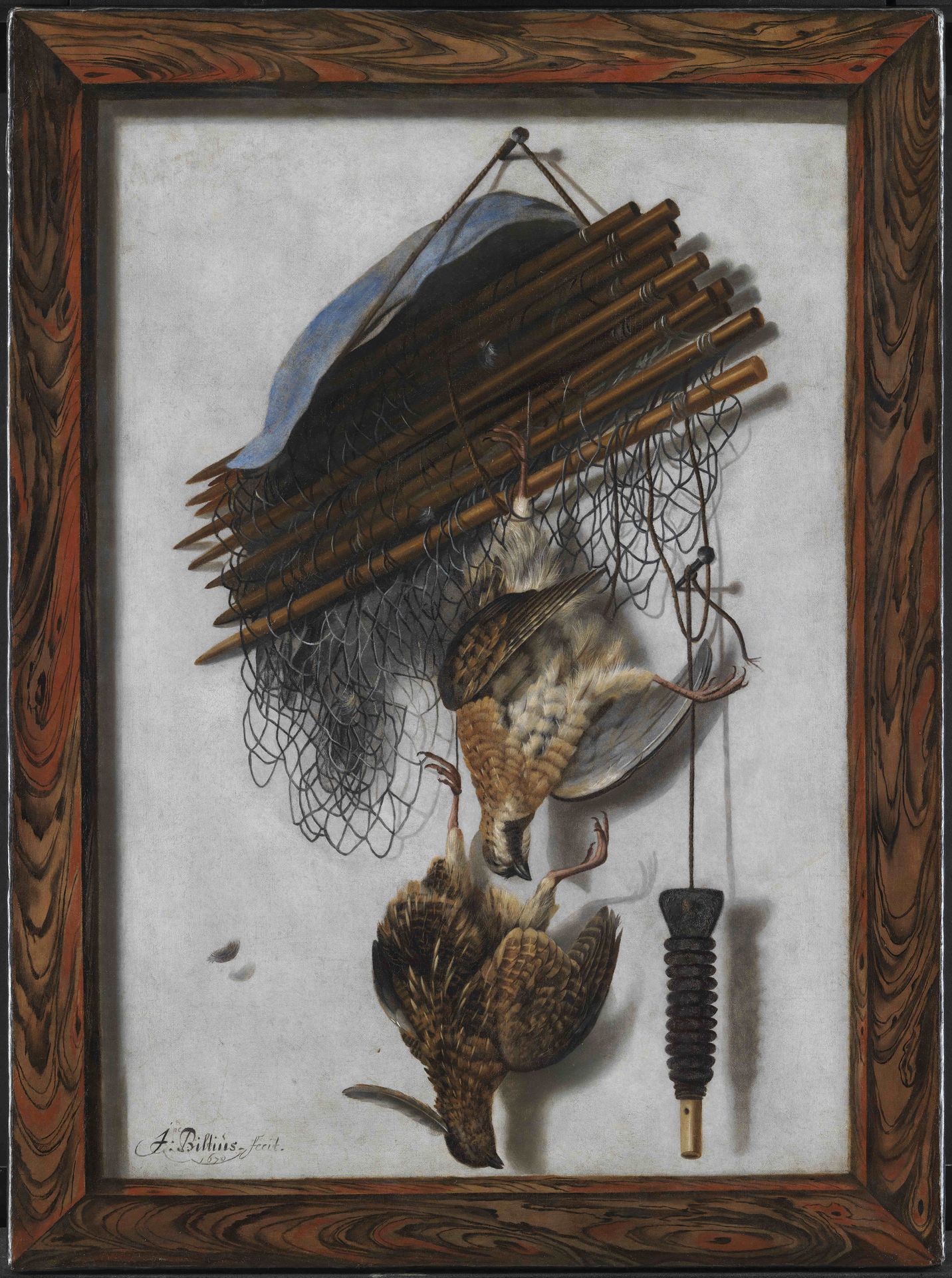 Dead Wildfowl and a Huntsman's Net. Trompe l'oeil by Jacob Biltius