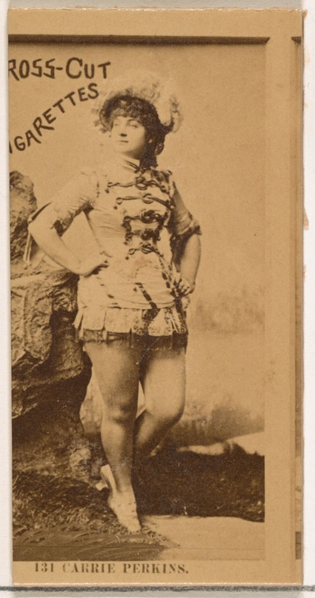 Card Number 131, Carrie Perkins, from the Actors and Actresses series (N145-2) issued by Duke Sons & Co. to promote Cross Cut Cigarettes by W. Duke, Sons & Co.
