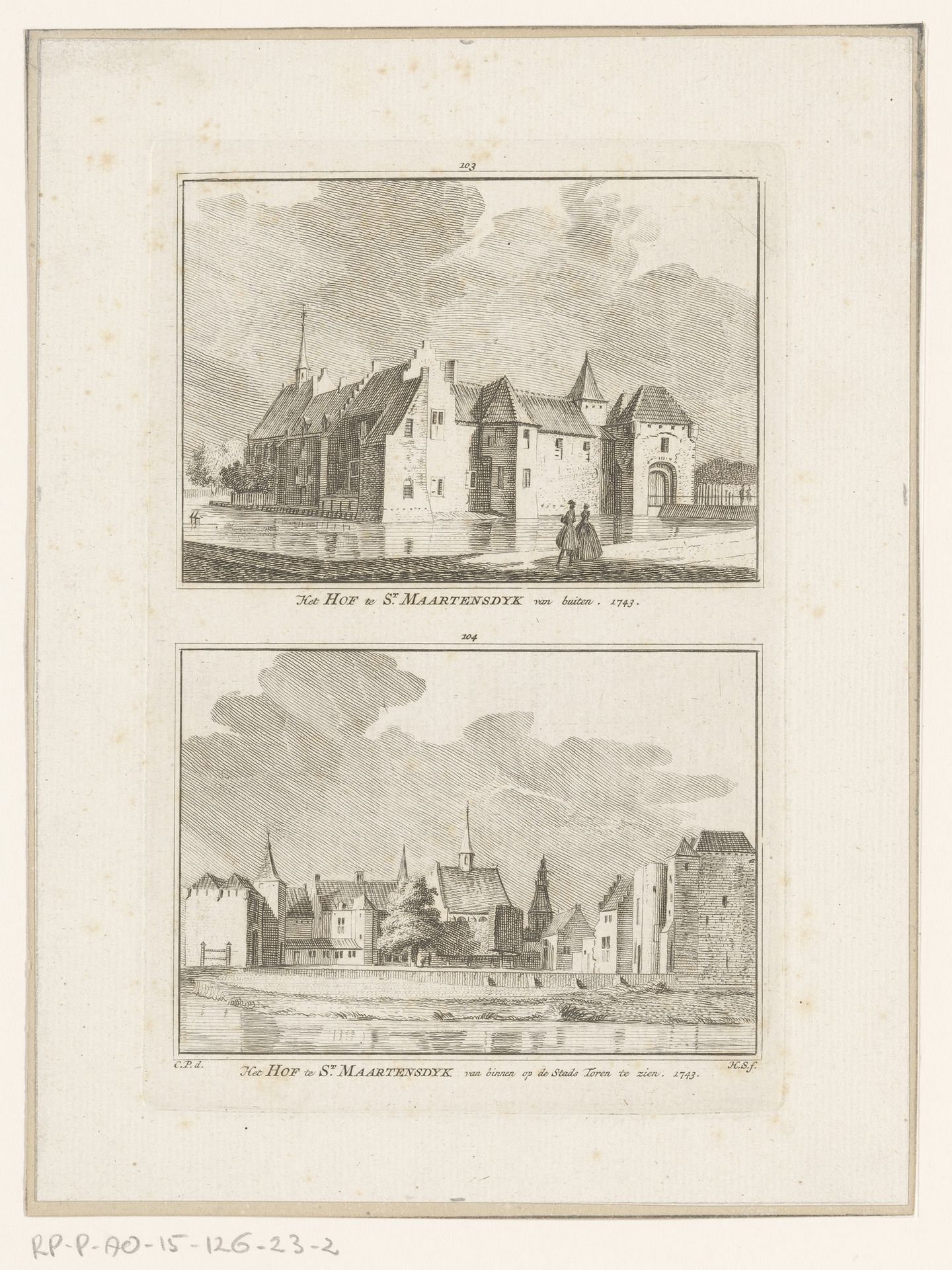 Twee gezichten op Kasteel Sint-Maartensdijk, 1743 by Hendrik Spilman