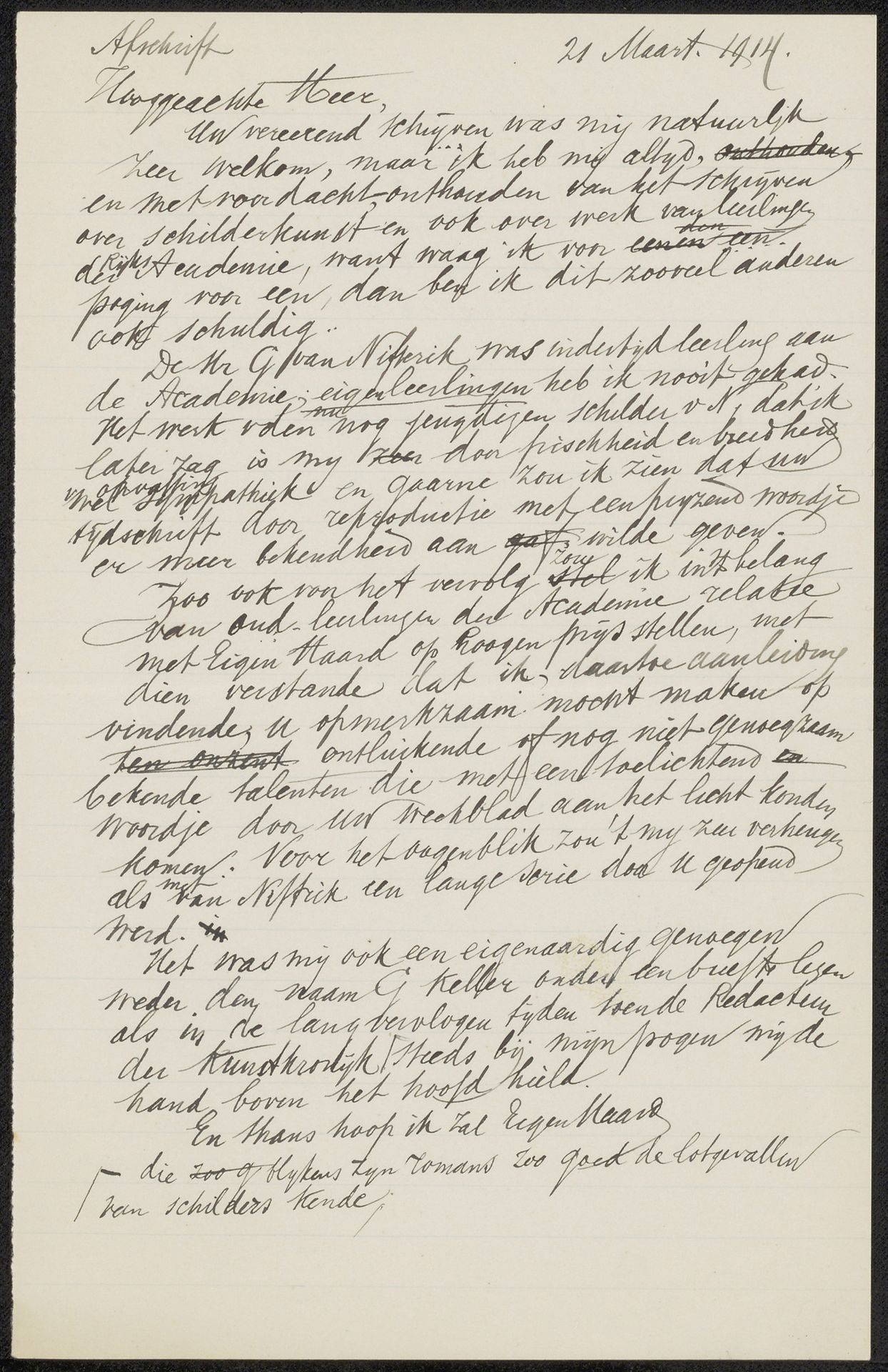 Brief aan anoniem by August Allebé