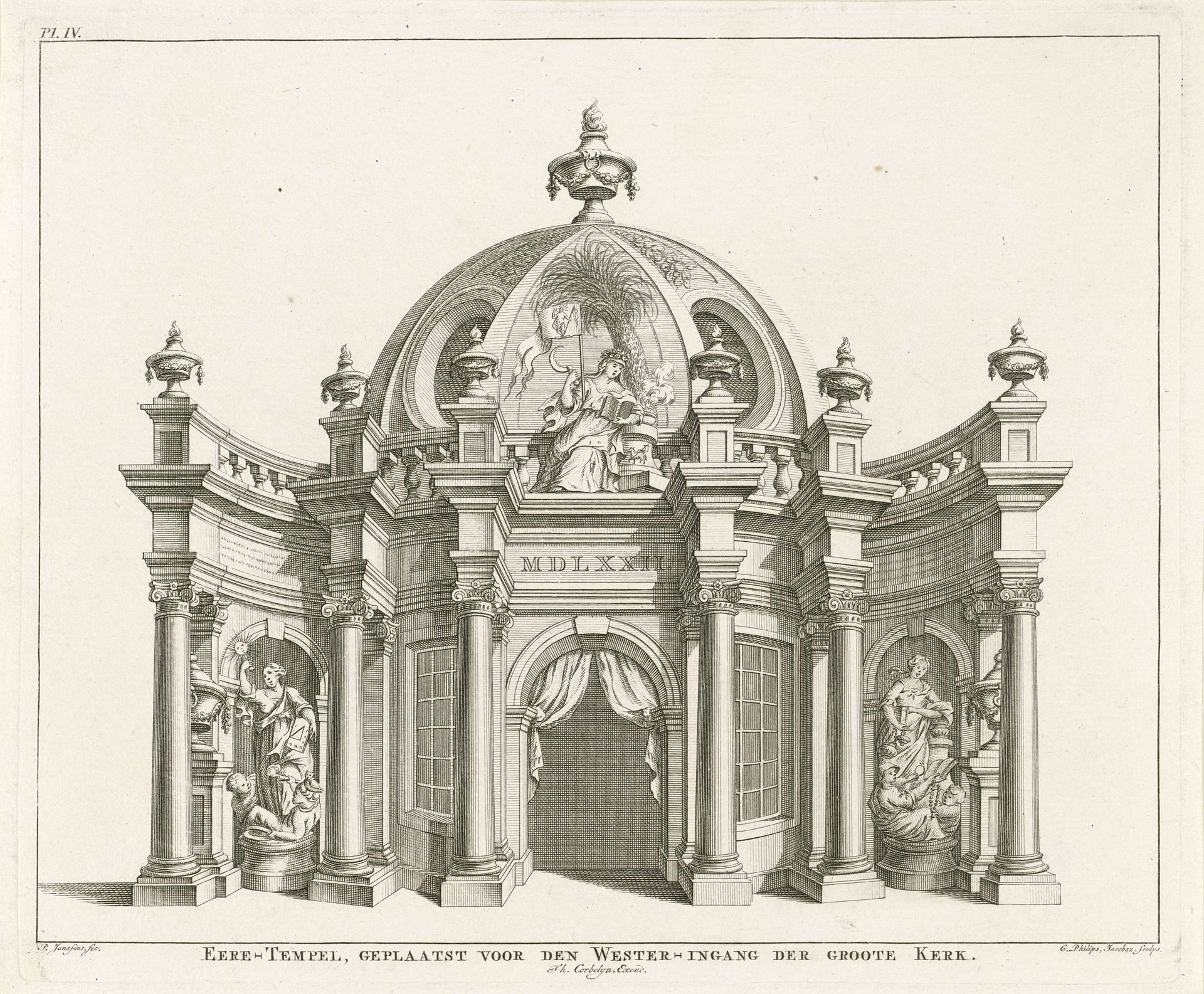 Eretempel bij de westingang van de Grote Kerk te Vlissingen, 1772 by Caspar Jacobsz. Philips